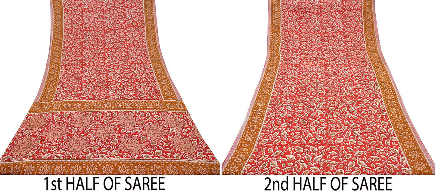 Indian Vintage Sari Pink Printed Blend Cotton Sarees Craft Fabric 5Yd Soft Sewing Sarong Wrap Boho Floral Upcycle Quilting Crafting Used