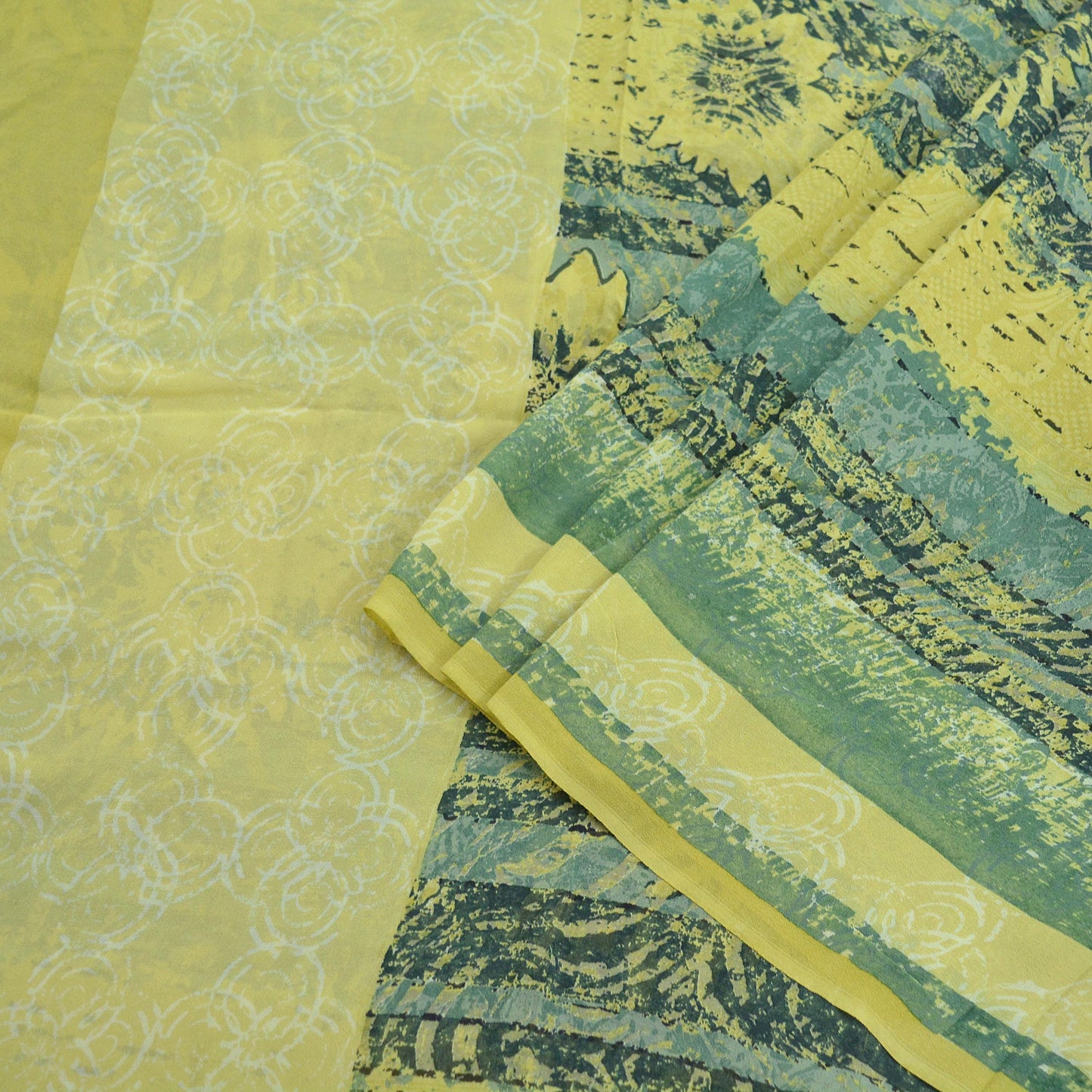 Indian Vintage Sari Green Pure Georgette Silk Printed Sarees 6Yd Craft Fabric Sewing Soft Dress Making Floral Quilting Used Upcycle