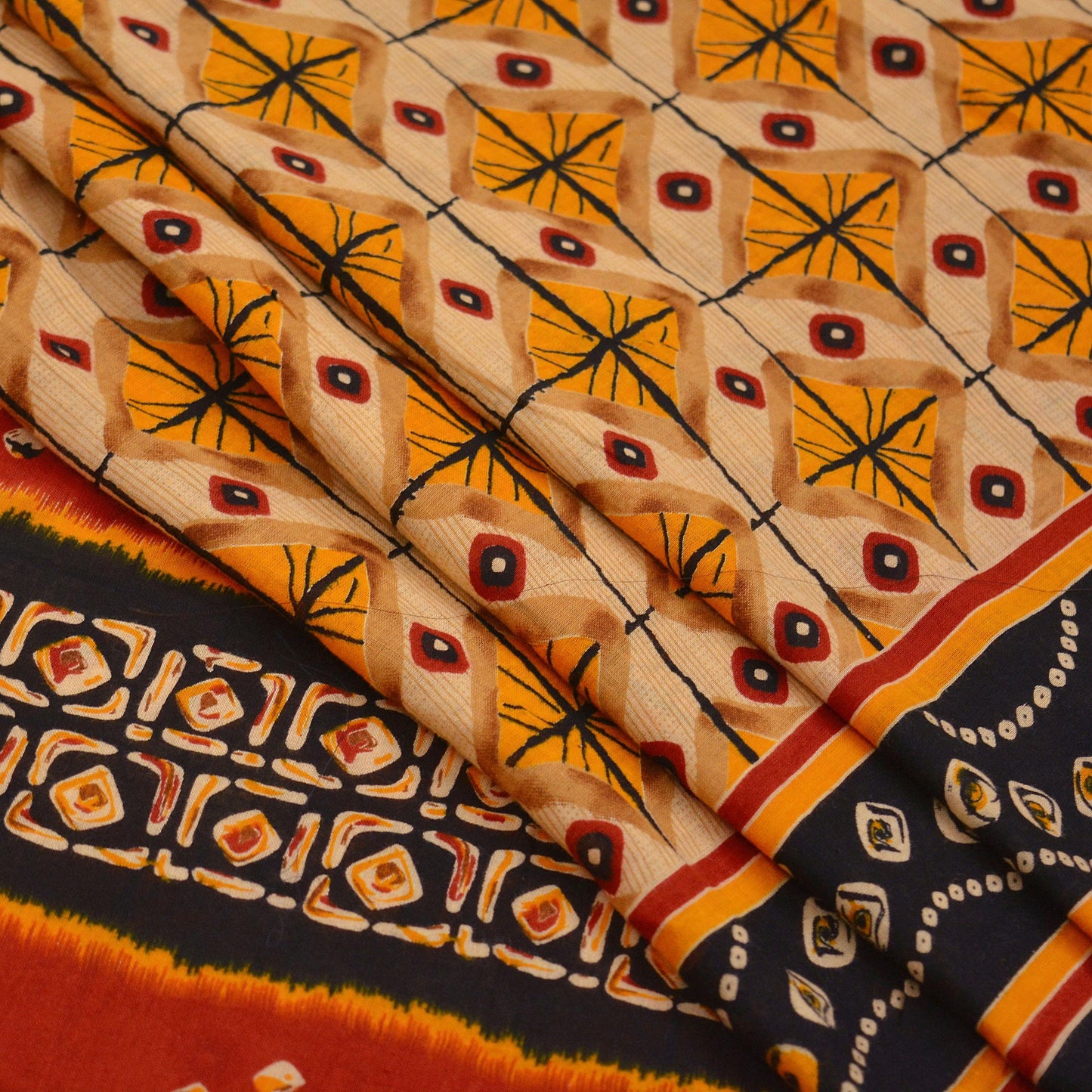 Indian Vintage Sari Red & Beige Printed Saree 100% Pure Cotton Craft Fabric 5Yd Soft Sewing Sarong Wrap Floral Upcycle Crafting Quilting