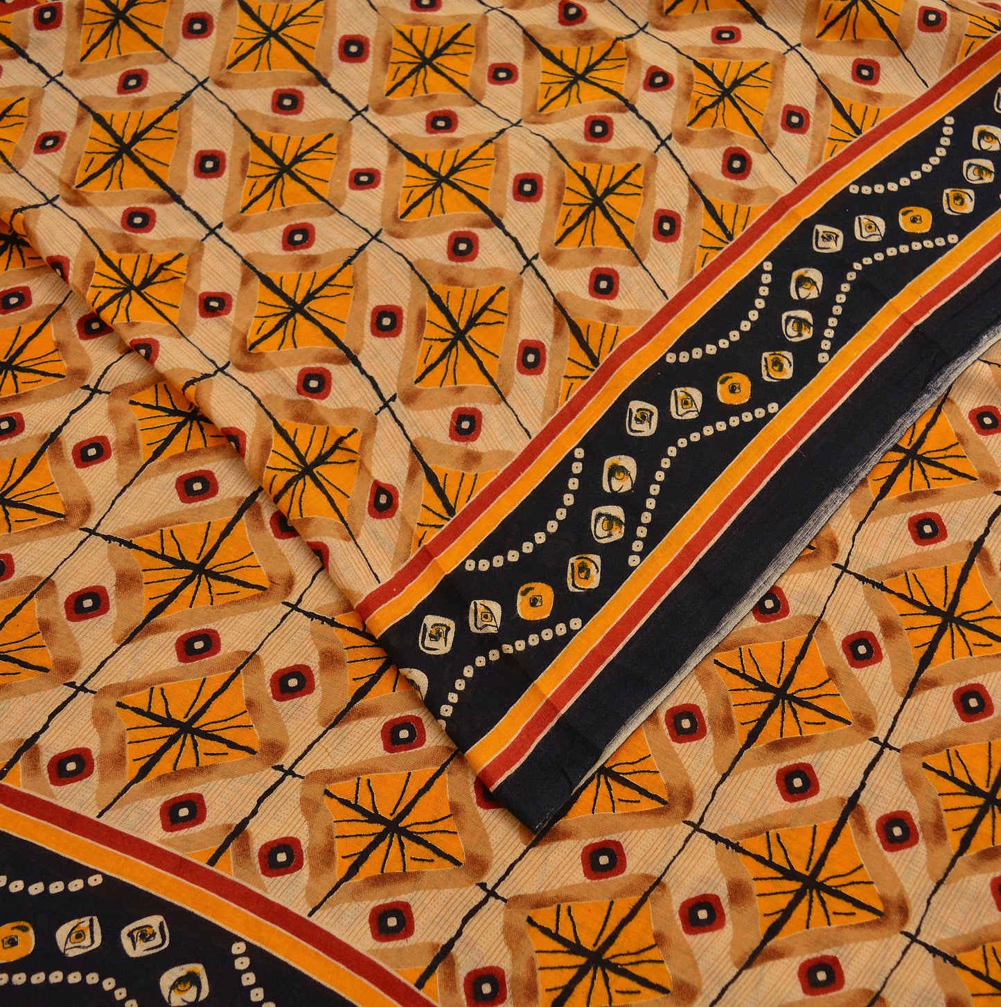 Indian Vintage Sari Red & Beige Printed Saree 100% Pure Cotton Craft Fabric 5Yd Soft Sewing Sarong Wrap Floral Upcycle Crafting Quilting