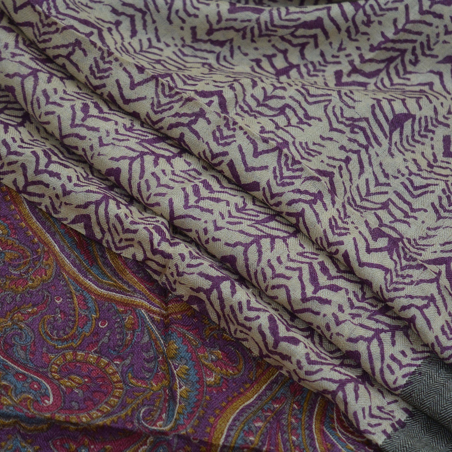 Vintage Ivory & Purple Long Stole Pure Woolen Scarf Printed Dupatta Infinity Scarves Sarong Wrap Veil Woman Hijab Shawl Fabric