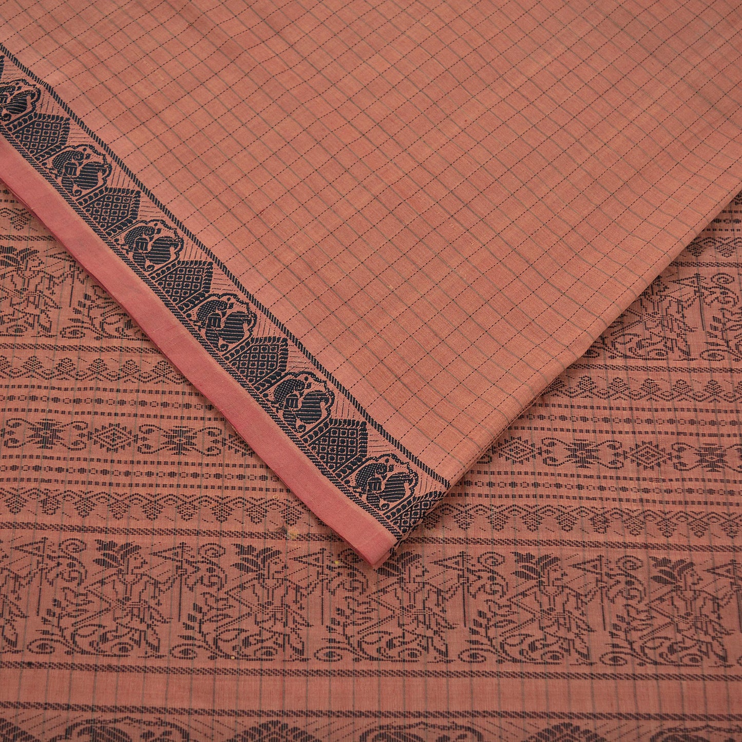 Indian Vintage Sari Brown Pure Cotton Hand Woven Baluchari Saree 5yard Ethnic Humans Fringes