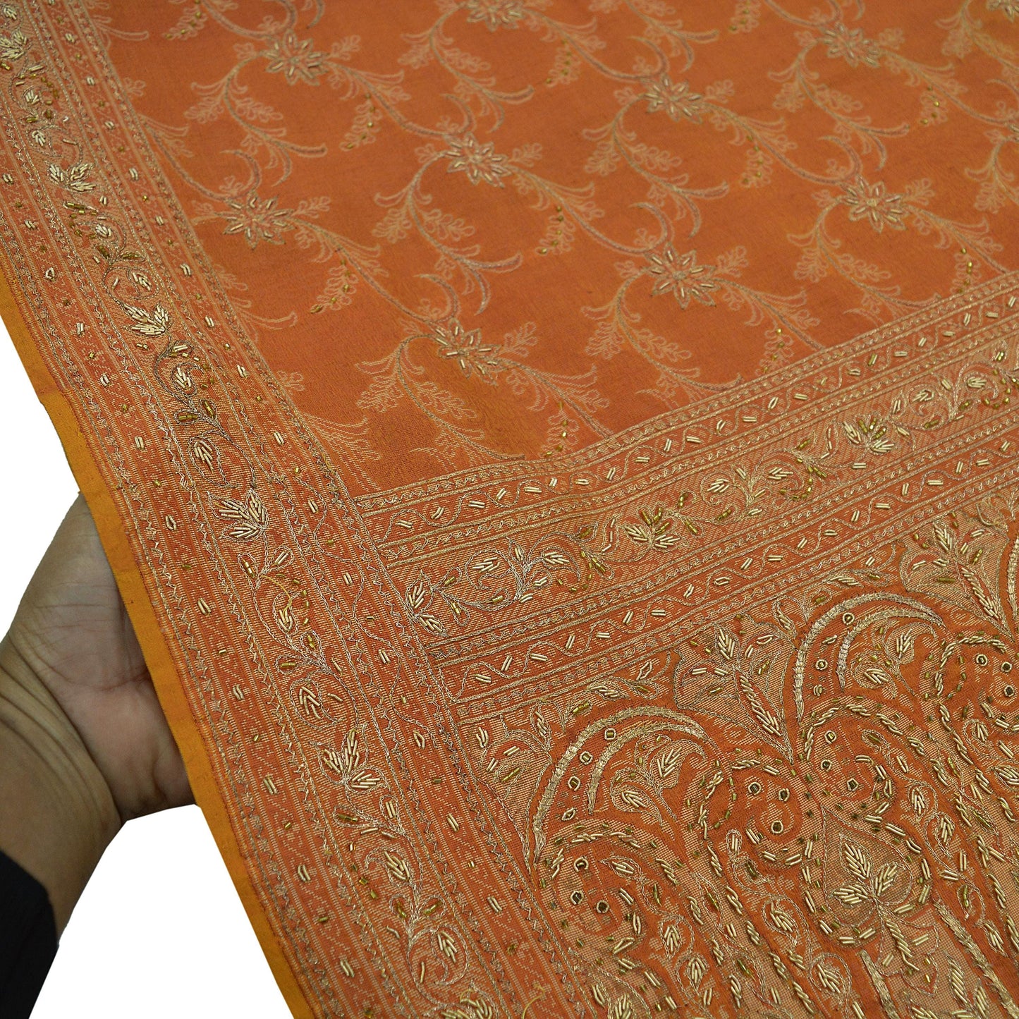 Indian Vintage Sari Pure Silk Hand Embroidered Sarees Craft Fabric 5Yd Sewing Soft Zardozi/Dabka,Zari Quilting Crafting Dress making Upcycle