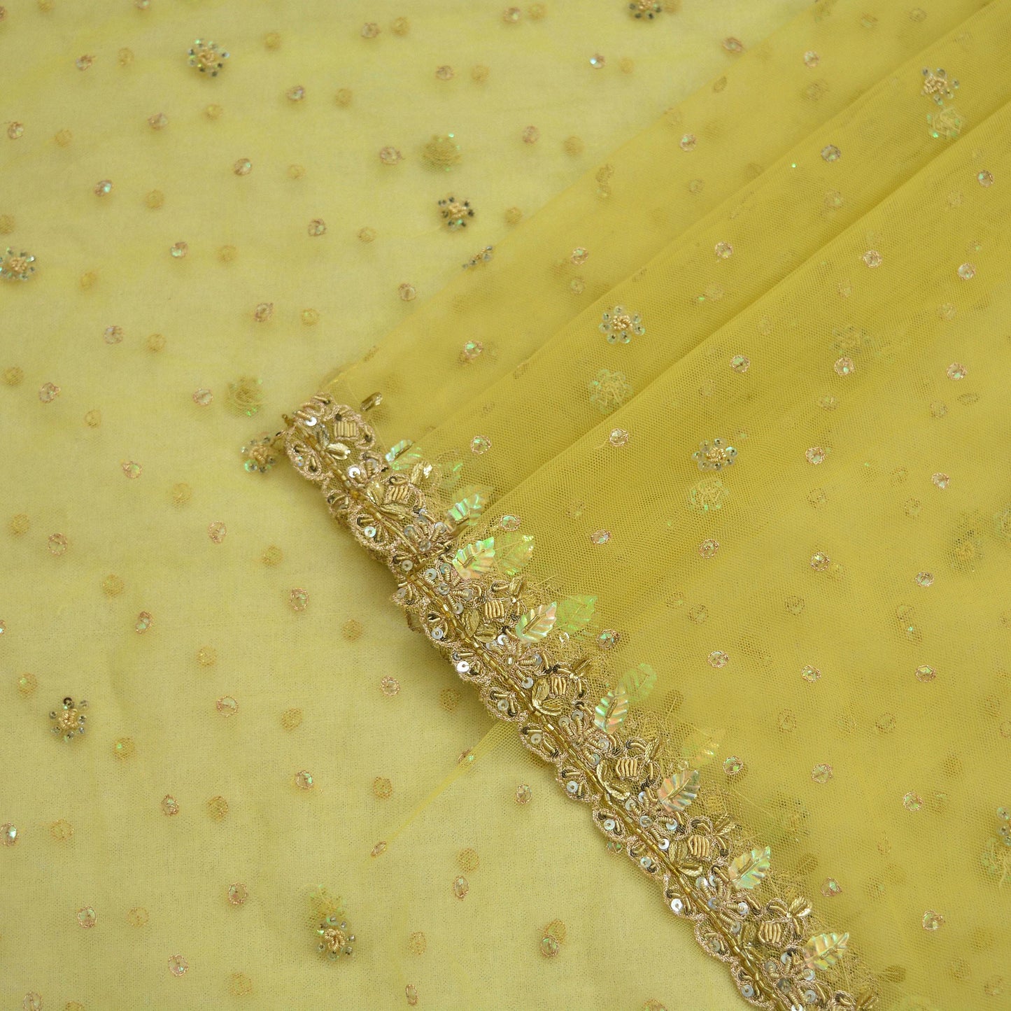 Indian Vintage Heavy Yellow Dupatta Net Mesh Long Stole Hand Embroidered Scarves Golden Zardozi/Dabka,Zari Sequins Hijab Veil wrap Boho