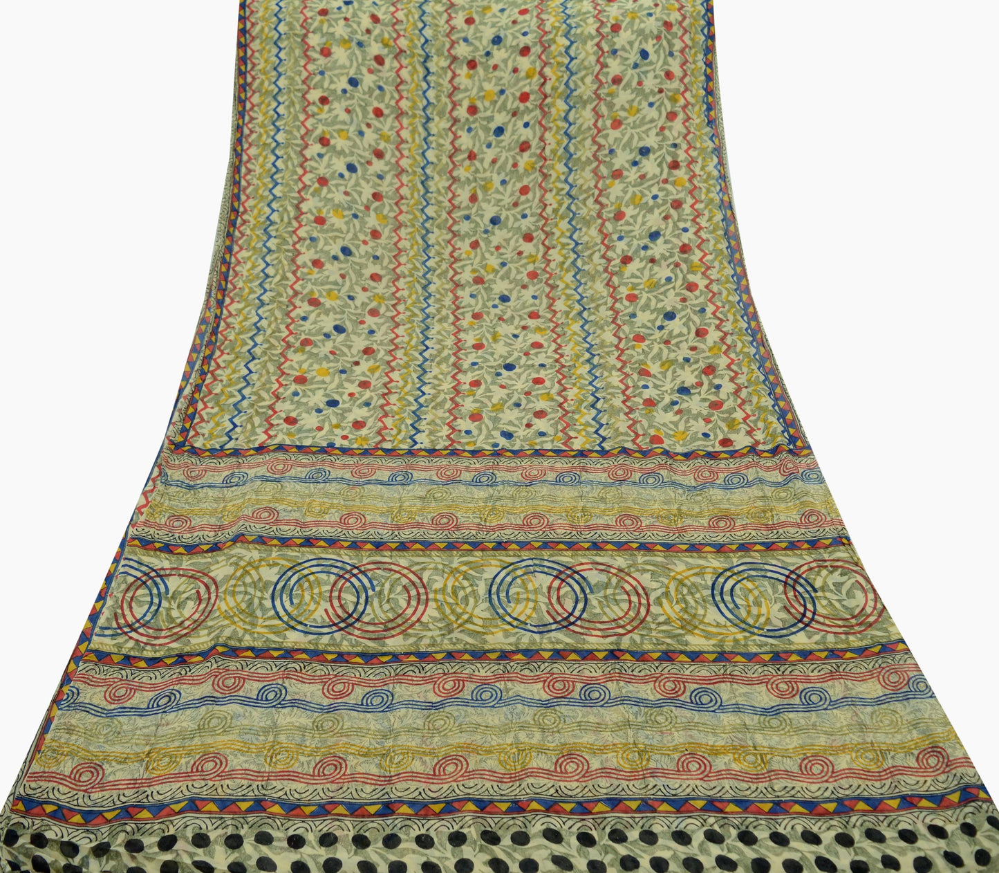 Indian Vintage Sari Beige Pure Georgette Silk Printed Saree Craft Fabric Sewing 5Yd Soft Light Dress Making Quilting Crafting Upcycle