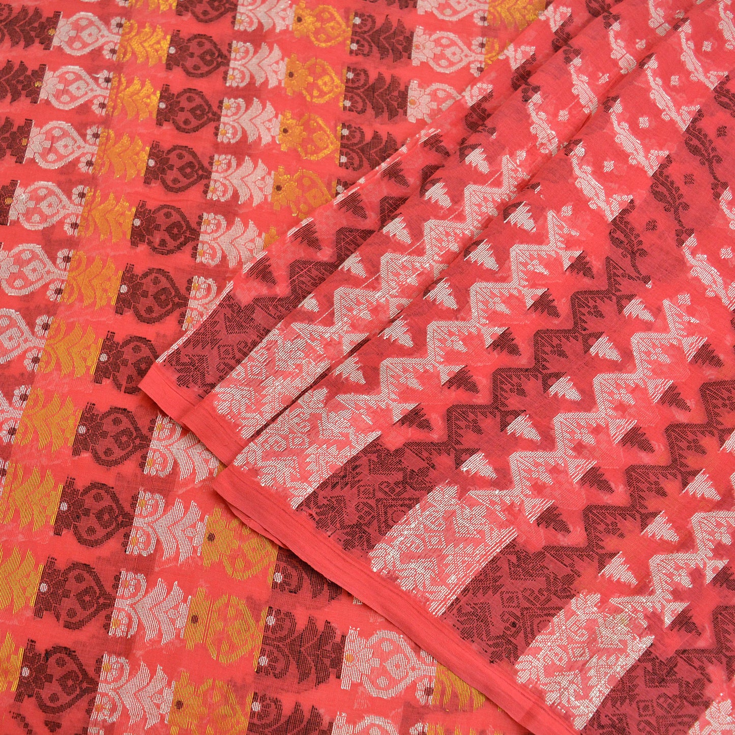 Indian Vintage Sarees Pink Pure Cotton Hand Woven Jamdani Sari 5yd Ethnic Floral Craft Fabric Dress making Upcycle Crafting Quilting Zari