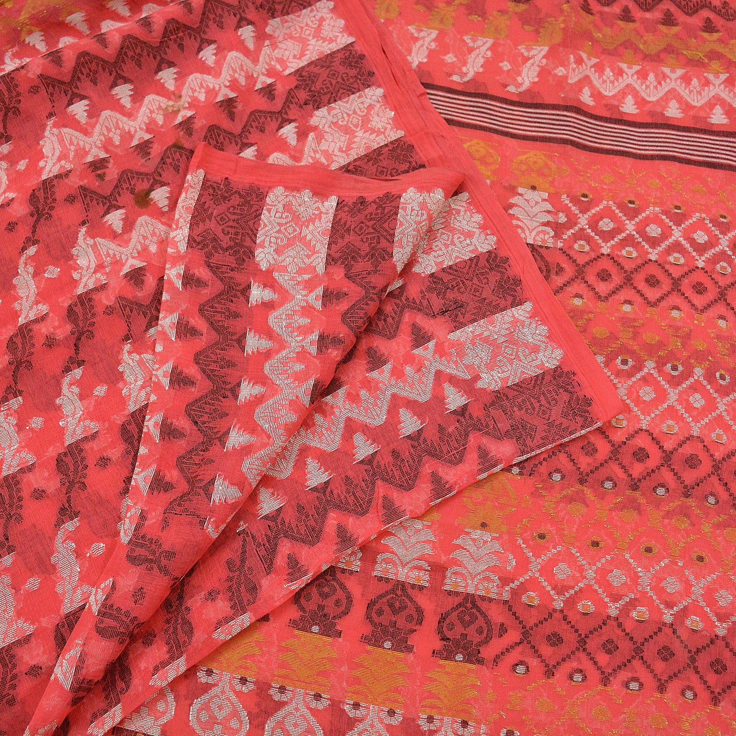 Indian Vintage Sarees Pink Pure Cotton Hand Woven Jamdani Sari 5yd Ethnic Floral Craft Fabric Dress making Upcycle Crafting Quilting Zari