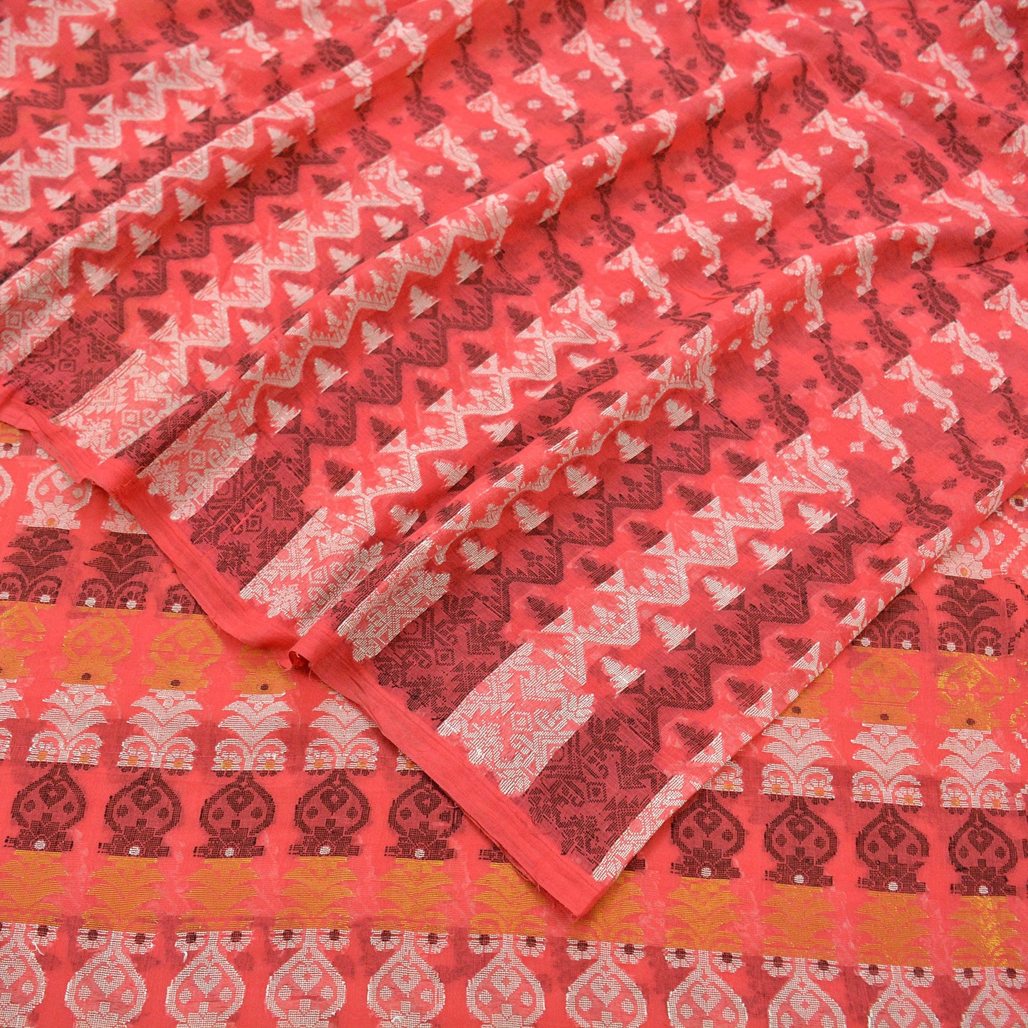 Indian Vintage Sarees Pink Pure Cotton Hand Woven Jamdani Sari 5yd Ethnic Floral Craft Fabric Dress making Upcycle Crafting Quilting Zari