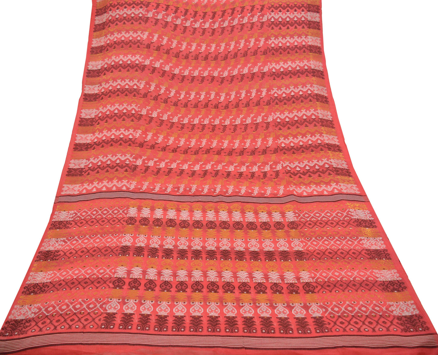 Indian Vintage Sarees Pink Pure Cotton Hand Woven Jamdani Sari 5yd Ethnic Floral Craft Fabric Dress making Upcycle Crafting Quilting Zari