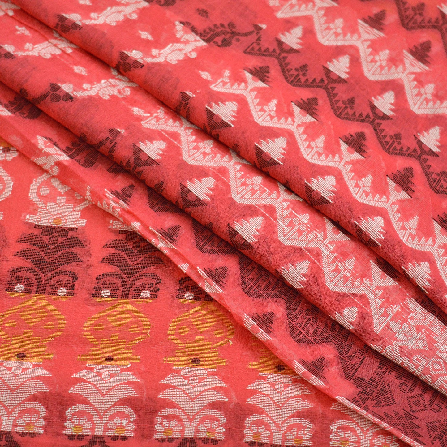Indian Vintage Sarees Pink Pure Cotton Hand Woven Jamdani Sari 5yd Ethnic Floral Craft Fabric Dress making Upcycle Crafting Quilting Zari