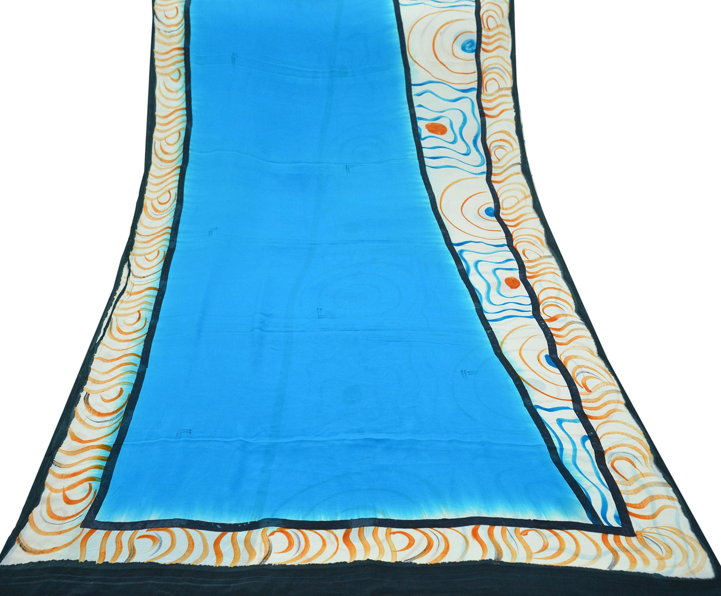 Indian Vintage Sari Blue & Ivory Pure Crepe Silk Printed Sarees 5yd Sewing Floral Craft Fabric Wrap Quilting Upcycle Crafting Dress making