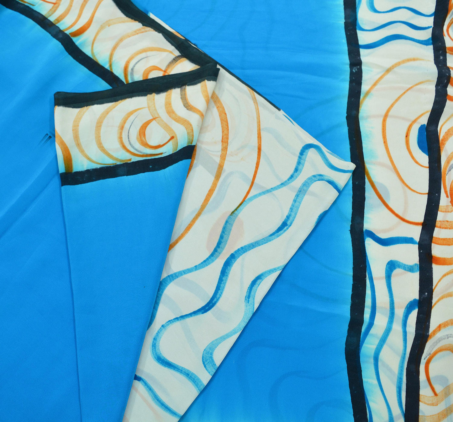 Indian Vintage Sari Blue & Ivory Pure Crepe Silk Printed Sarees 5yd Sewing Floral Craft Fabric Wrap Quilting Upcycle Crafting Dress making