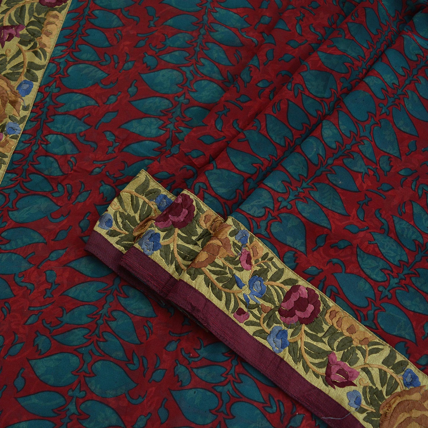 Women Vintage Sari Red 100% Pure Georgette Silk Printed Saree Craft Fabric Sewing 5Yd Soft Sari Dress Making Upcycle Quilting Crafting