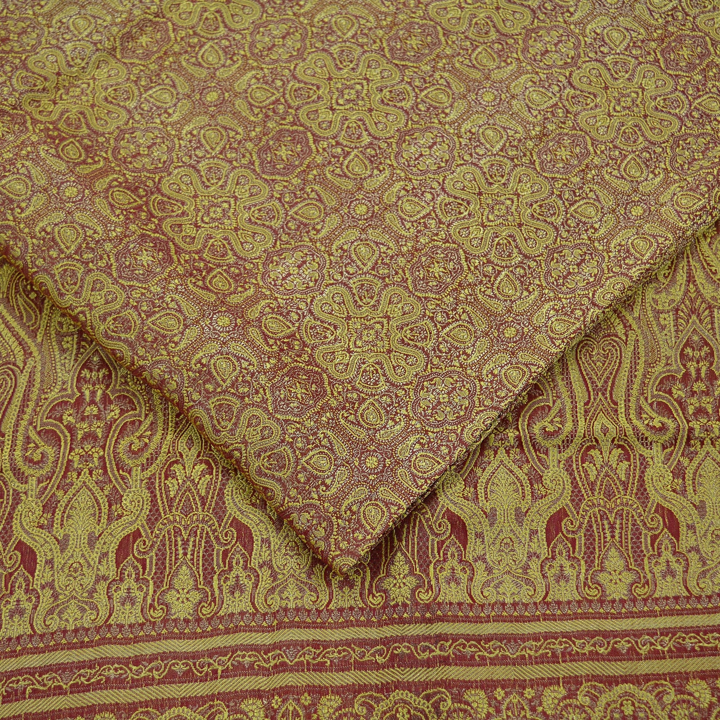 Indian Vintage Golden Maroon Heavy Wedding Saree Woven Brocade Banarasi Sari Craft Fabric Zari 5Yd Dress Making Quilting Upcycle Crafting