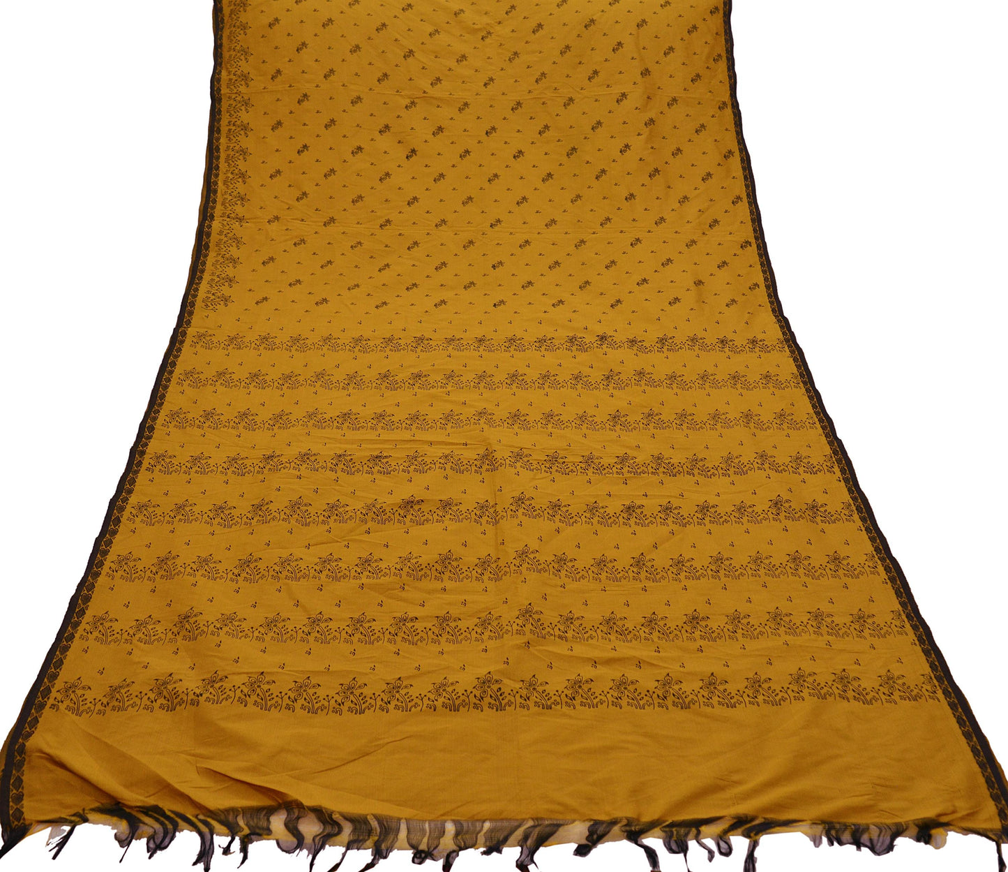 Indian Vintage Saffron Saree Art Silk Printed Sari 6yd Sewing Craft Fabric Soft Wrap Fringes Soft Crafting Quilting Upcycle
