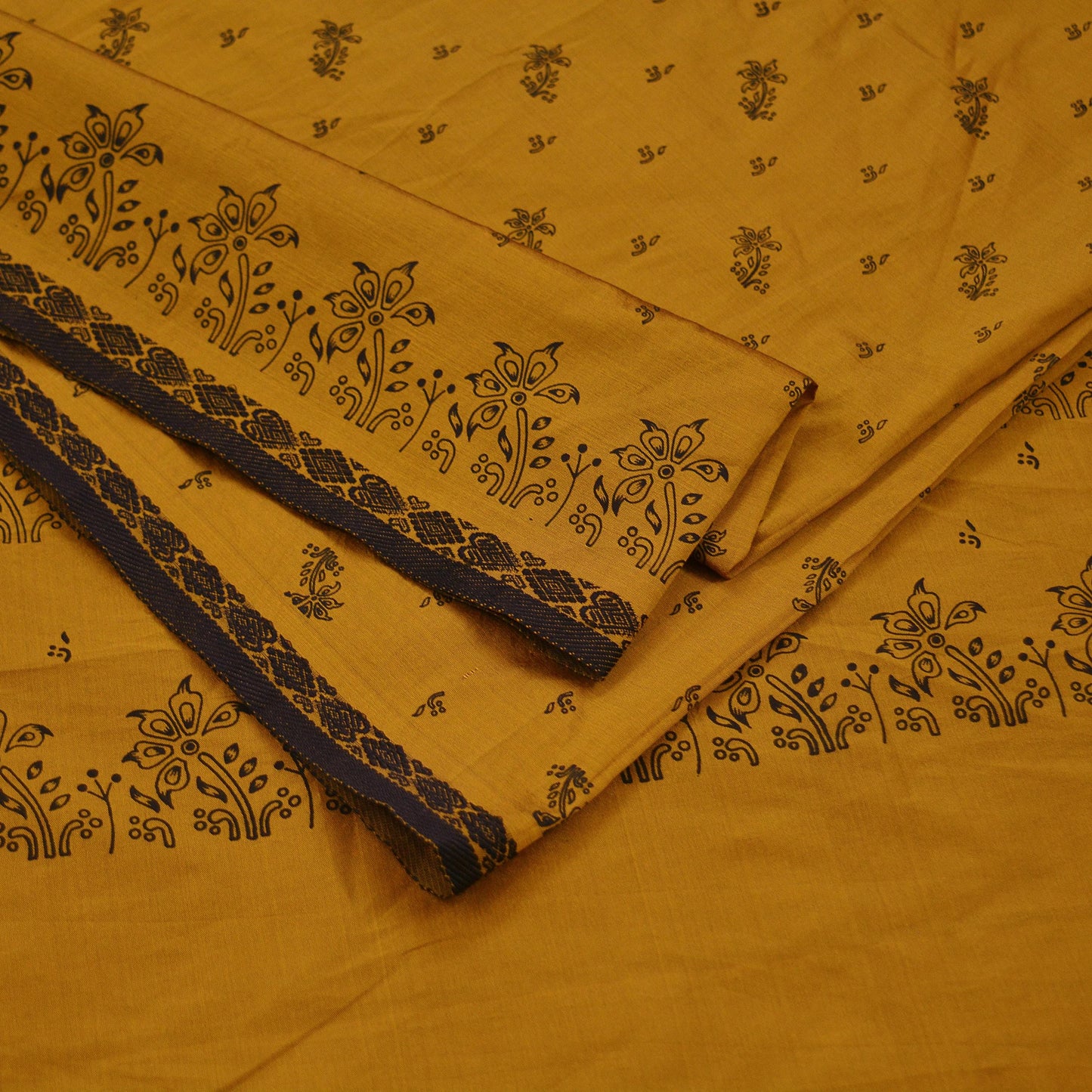 Indian Vintage Saffron Saree Art Silk Printed Sari 6yd Sewing Craft Fabric Soft Wrap Fringes Soft Crafting Quilting Upcycle