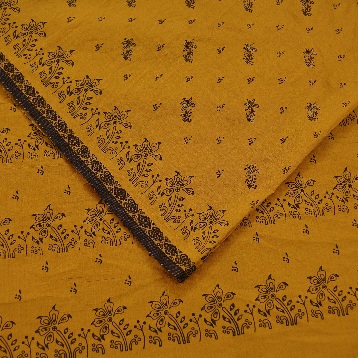Indian Vintage Saffron Saree Art Silk Printed Sari 6yd Sewing Craft Fabric Soft Wrap Fringes Soft Crafting Quilting Upcycle