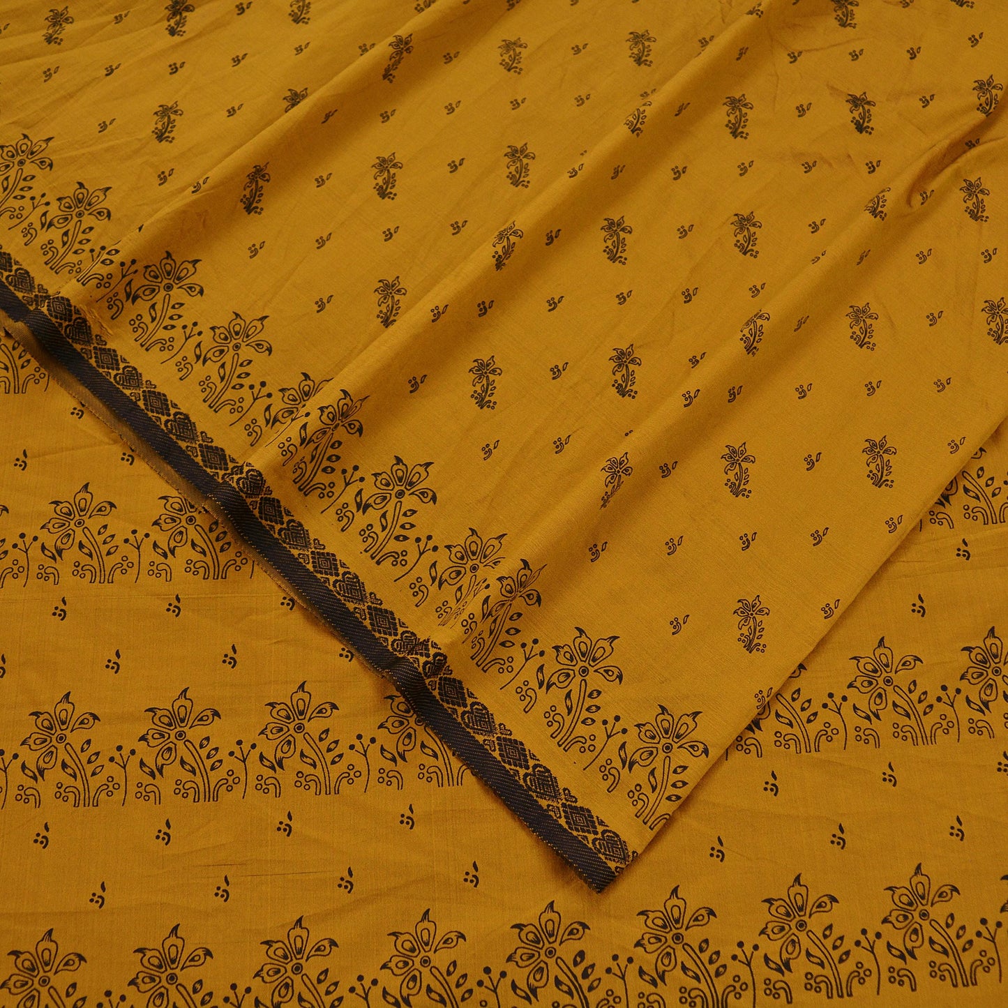 Indian Vintage Saffron Saree Art Silk Printed Sari 6yd Sewing Craft Fabric Soft Wrap Fringes Soft Crafting Quilting Upcycle