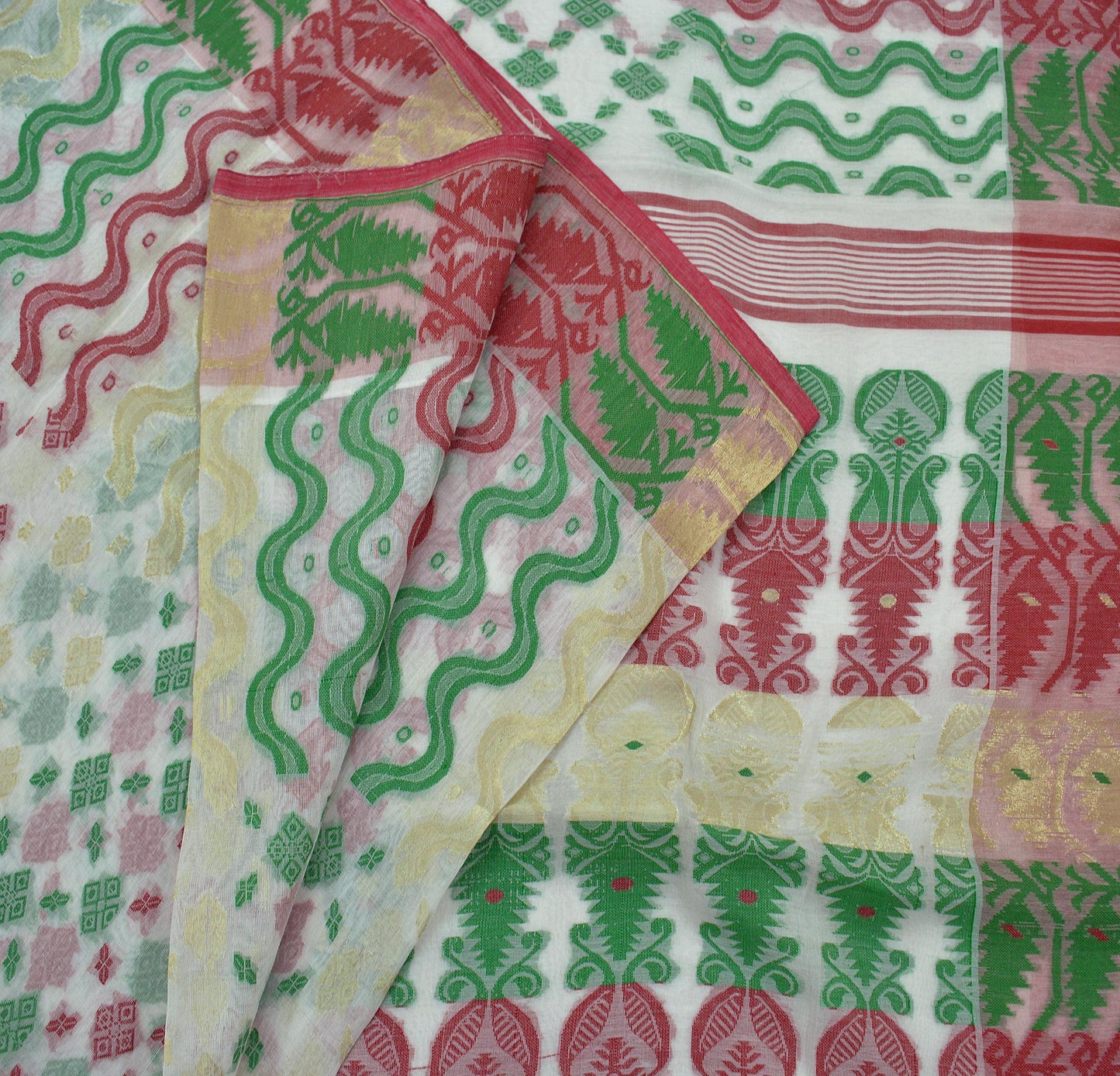 Indian Vintage Sarees White Pure Cotton Hand Woven Jamdani Sari 5yd Ethnic Floral Craft Fabric Dress making Upcycle Crafting Quilting Zari