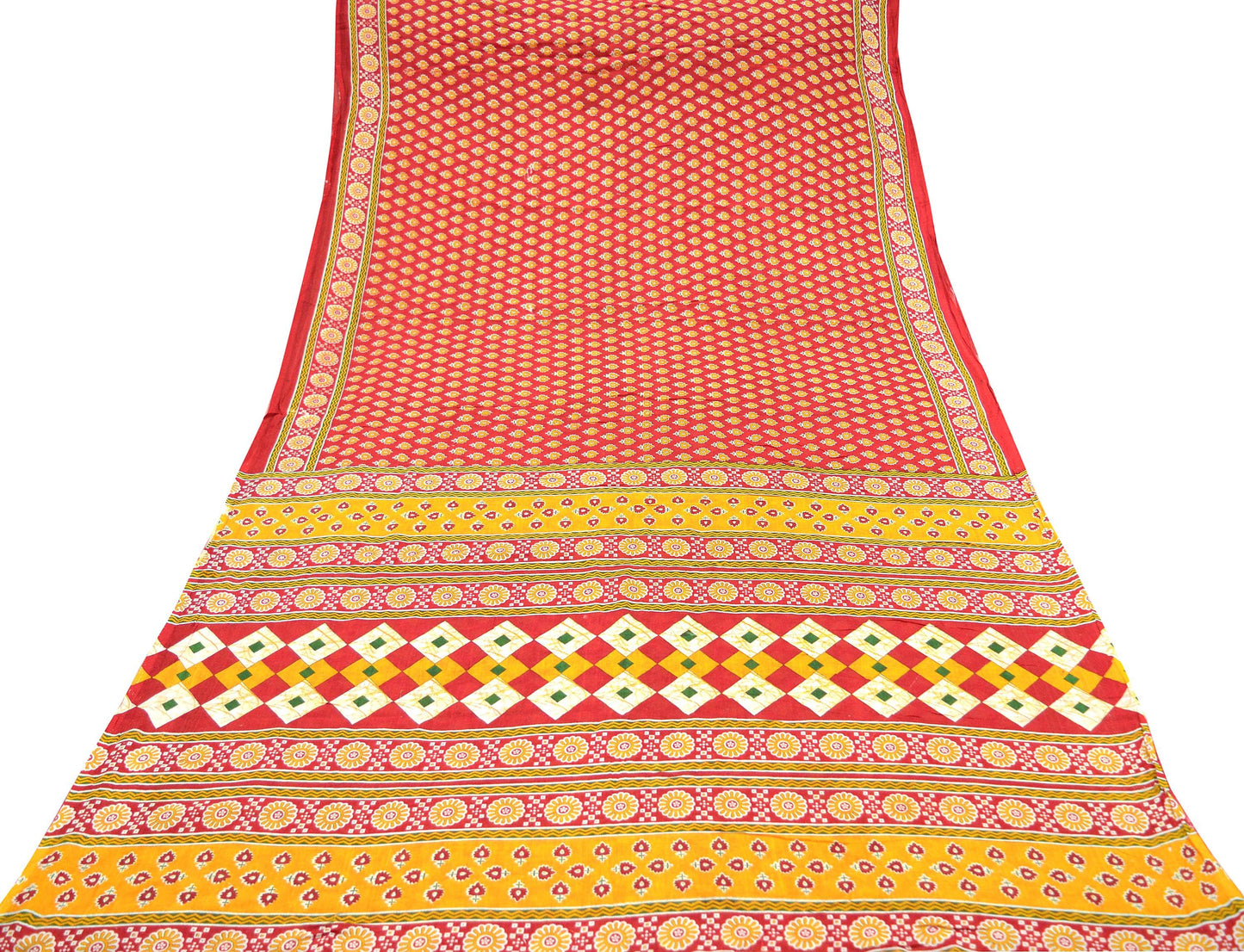 Indian Vintage Red Saree Printed Pure Cotton Sari Craft Fabric Soft 5Yd Sewing Sarong Wrap Boho Quilting Crafting Upcycle Dress making