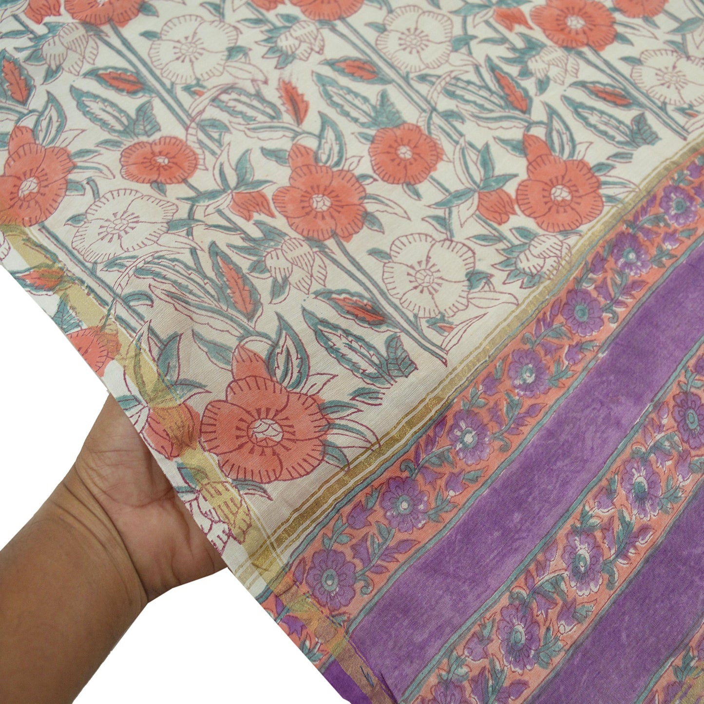 Indian Vintage Ivory & Purple Dupatta Long Stole Block Print Pure Chanderi Silk Scarves Veil Paisley Upcycle Party wear hijab Zari Border