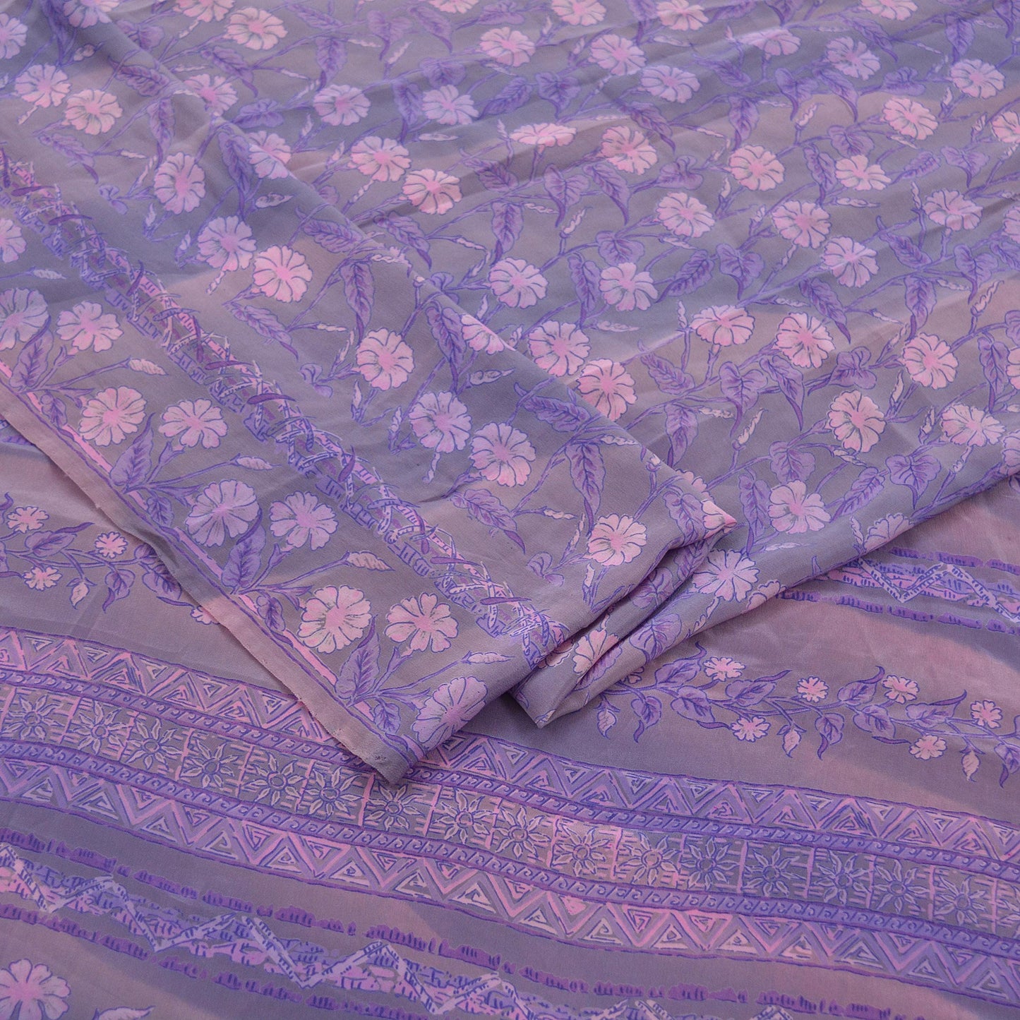 Indian Vintage Sari Pink & Purple Saree Pure Crepe Silk Printed Sarees 5yd Sewing Floral Soft Craft Fabric Wrap Crafting Dress making
