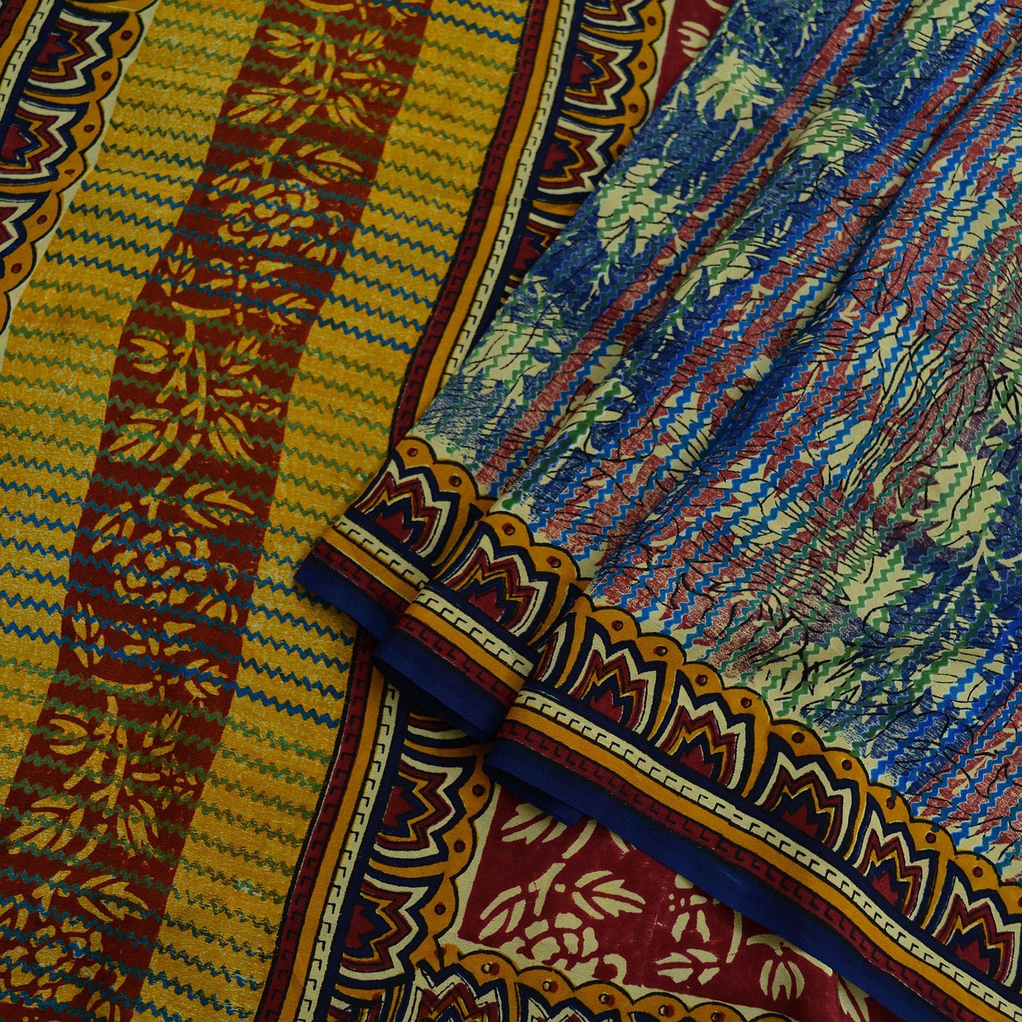 Indian Vintage Sari Multi Pure Crepe Silk Block Printed Saree 5yd Sewing Floral Soft Craft Fabric Wrap Dress making Crafting Quilting