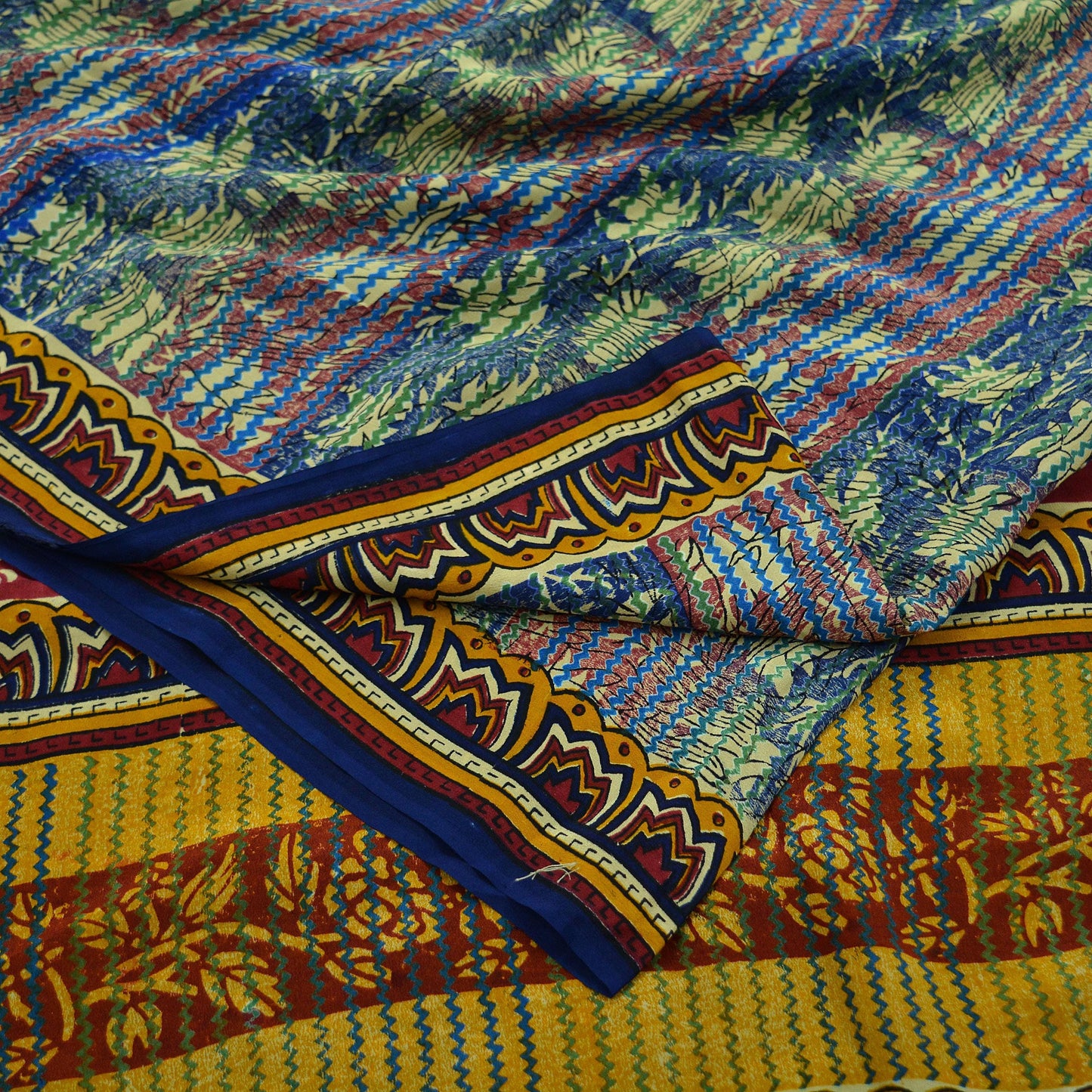 Indian Vintage Sari Multi Pure Crepe Silk Block Printed Saree 5yd Sewing Floral Soft Craft Fabric Wrap Dress making Crafting Quilting