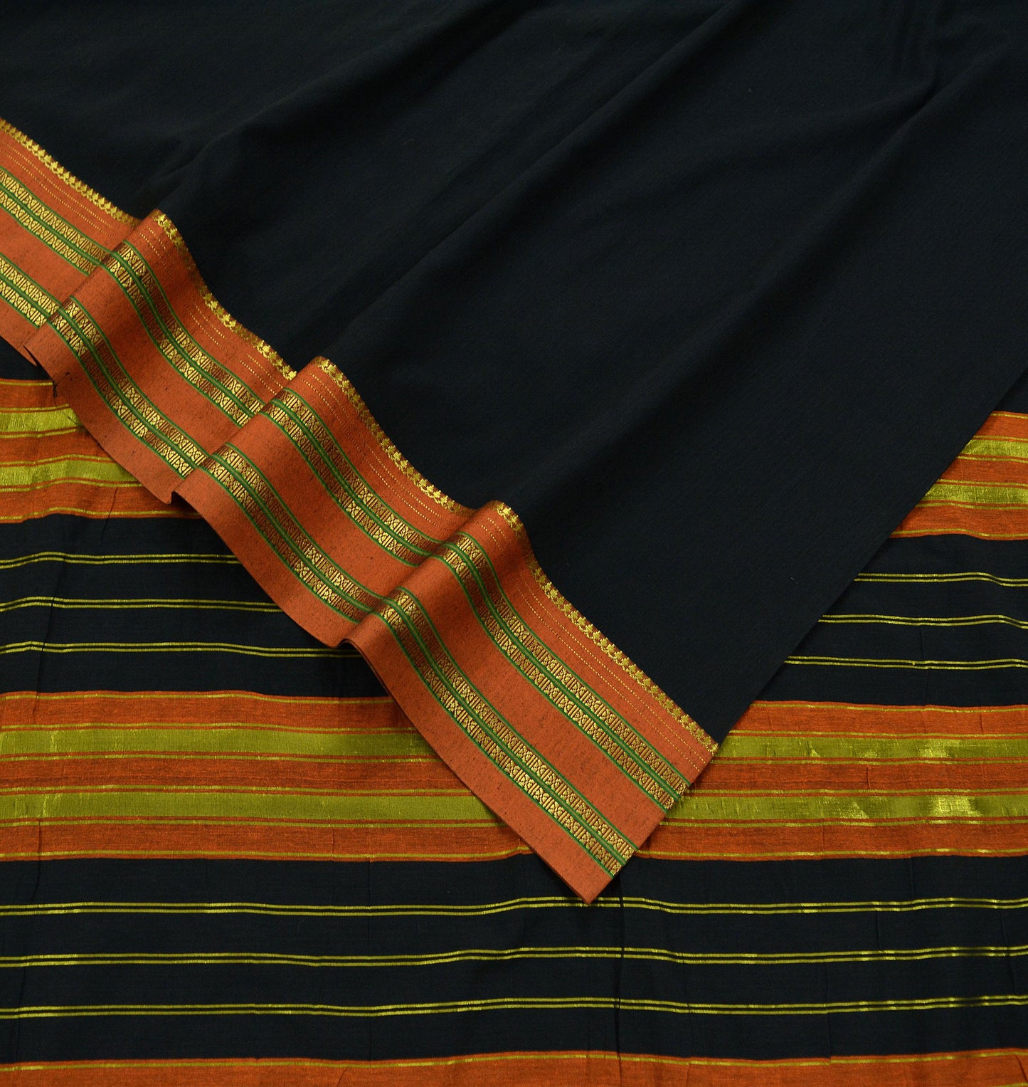 Indian Vintage Sari Black Pure Cotton Hand Woven Sarees 6yd Craft Fabric Ethnic Soft Sewing Zari Dress making Quitting Crafting Upcycle