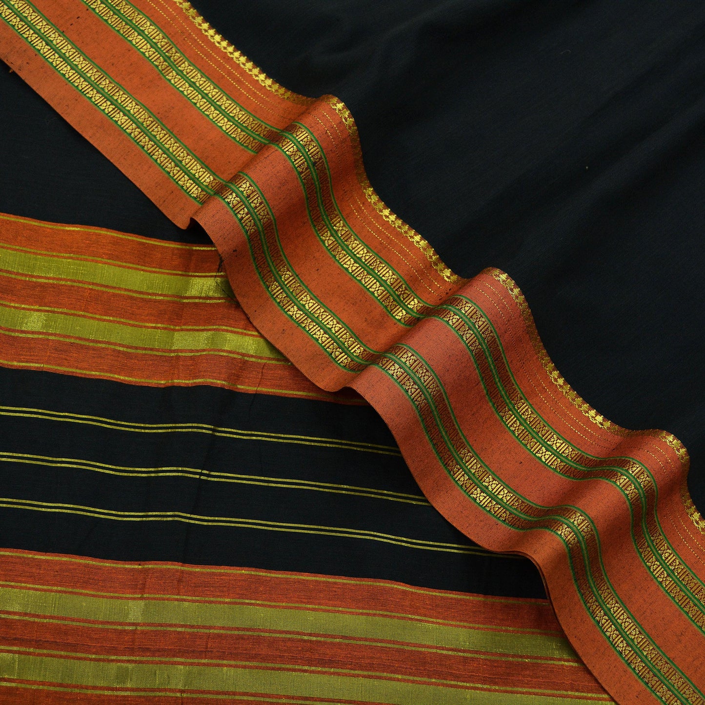 Indian Vintage Sari Black Pure Cotton Hand Woven Sarees 6yd Craft Fabric Ethnic Soft Sewing Zari Dress making Quitting Crafting Upcycle