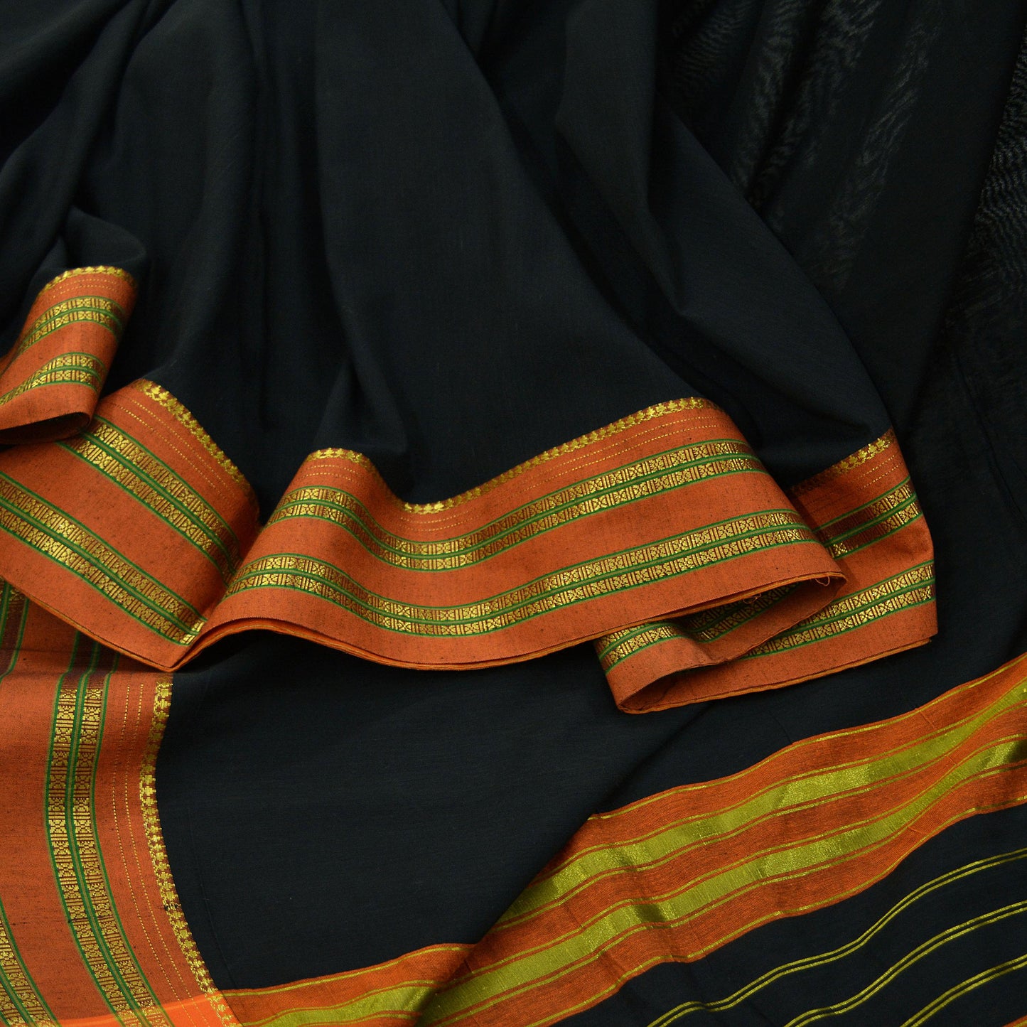 Indian Vintage Sari Black Pure Cotton Hand Woven Sarees 6yd Craft Fabric Ethnic Soft Sewing Zari Dress making Quitting Crafting Upcycle