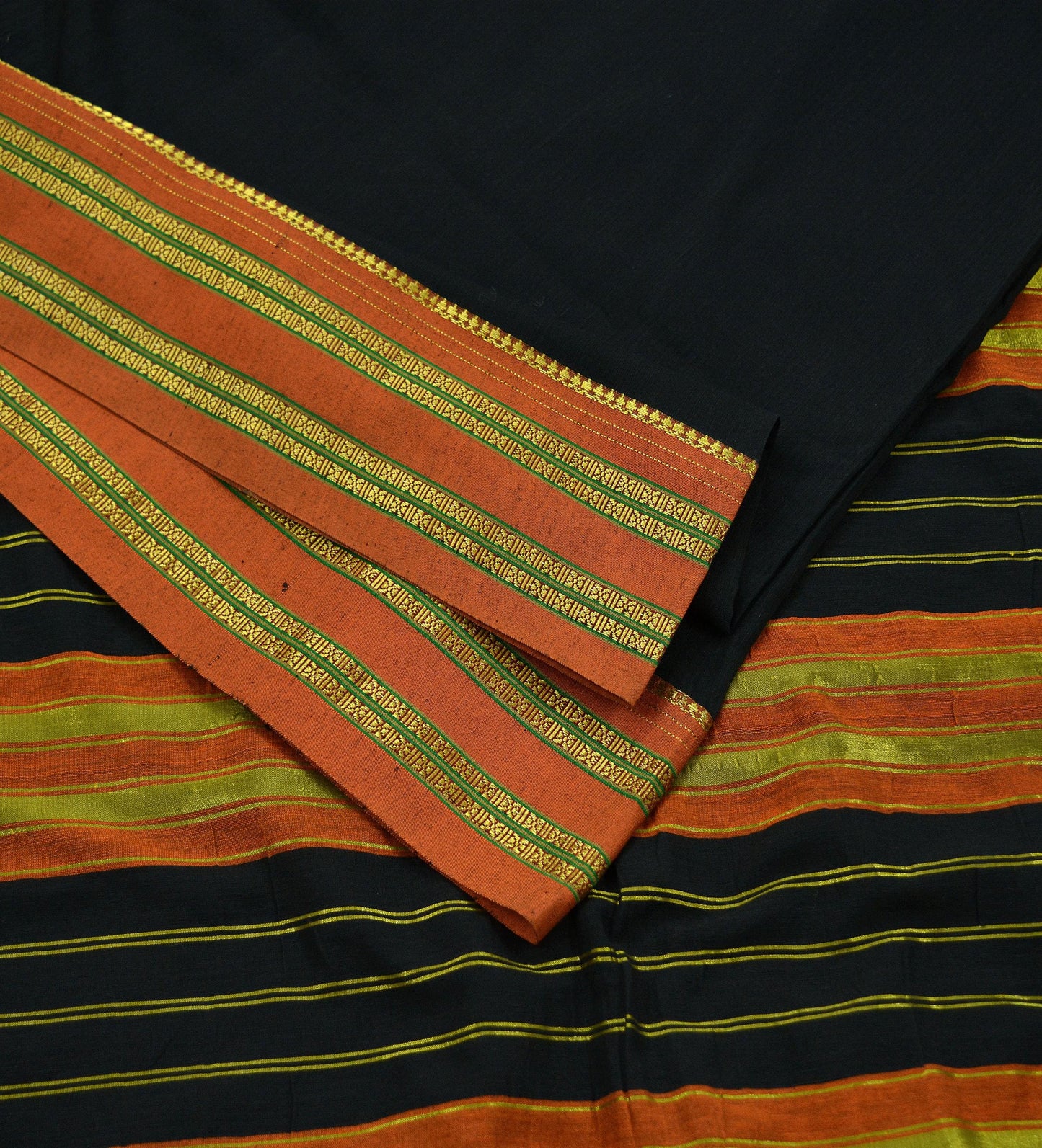 Indian Vintage Sari Black Pure Cotton Hand Woven Sarees 6yd Craft Fabric Ethnic Soft Sewing Zari Dress making Quitting Crafting Upcycle