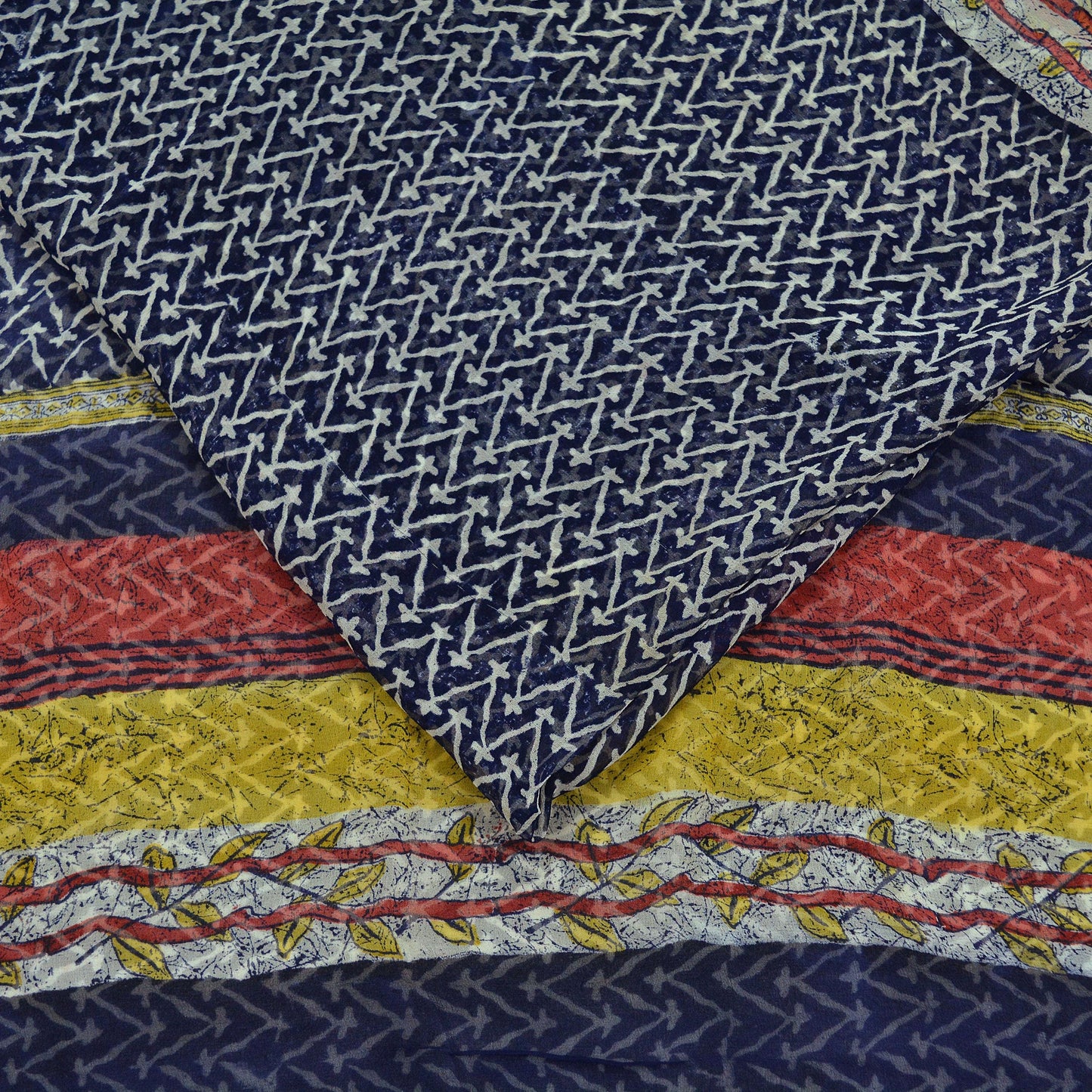 Women Vintage Blue Saree Pure Chiffon Silk Printed Sari Craft Fabric Sewing 5Yd Soft Dress Making Floral Crafting Upcycle Quilting