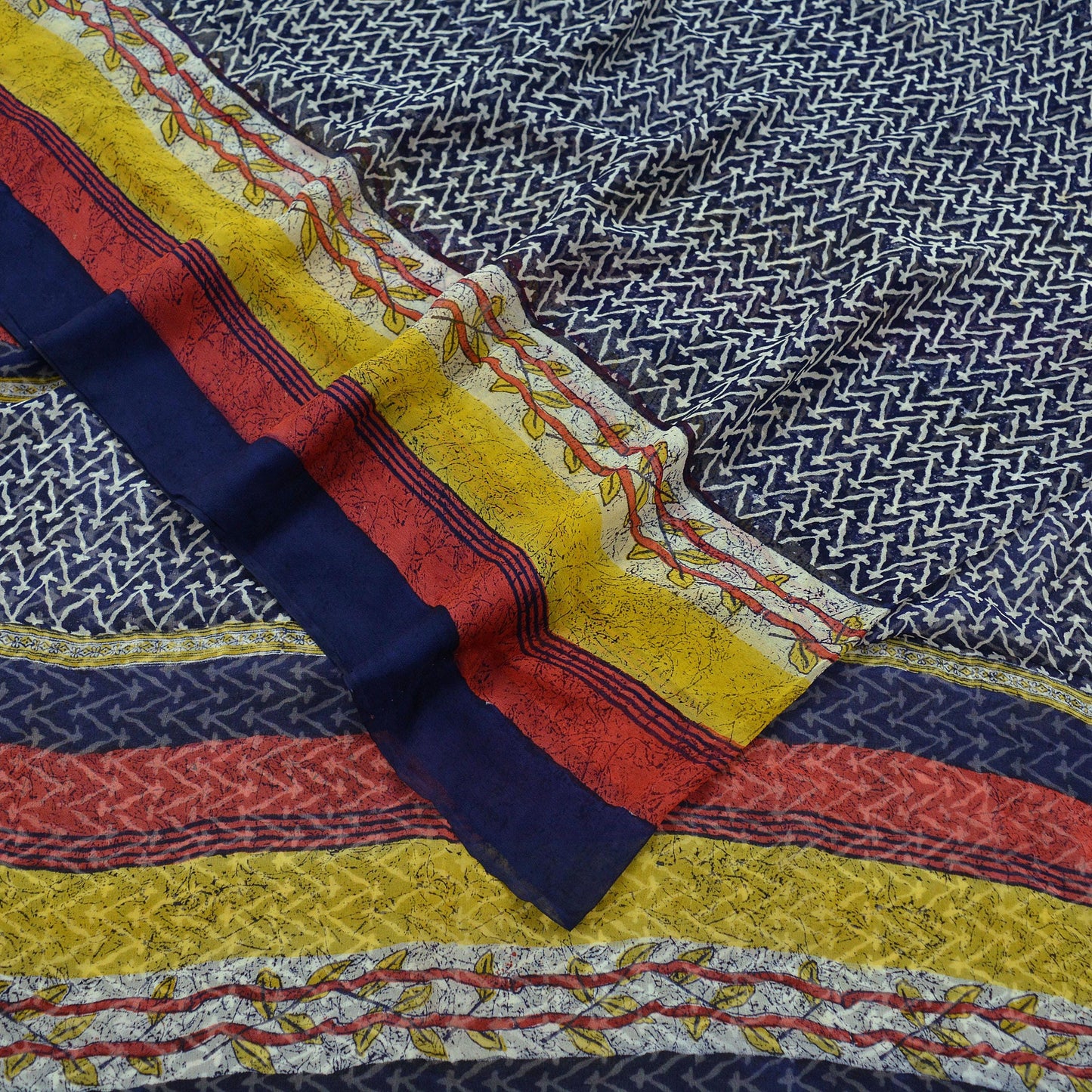 Women Vintage Blue Saree Pure Chiffon Silk Printed Sari Craft Fabric Sewing 5Yd Soft Dress Making Floral Crafting Upcycle Quilting