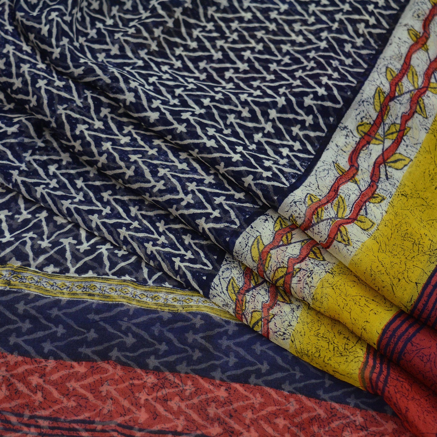 Women Vintage Blue Saree Pure Chiffon Silk Printed Sari Craft Fabric Sewing 5Yd Soft Dress Making Floral Crafting Upcycle Quilting