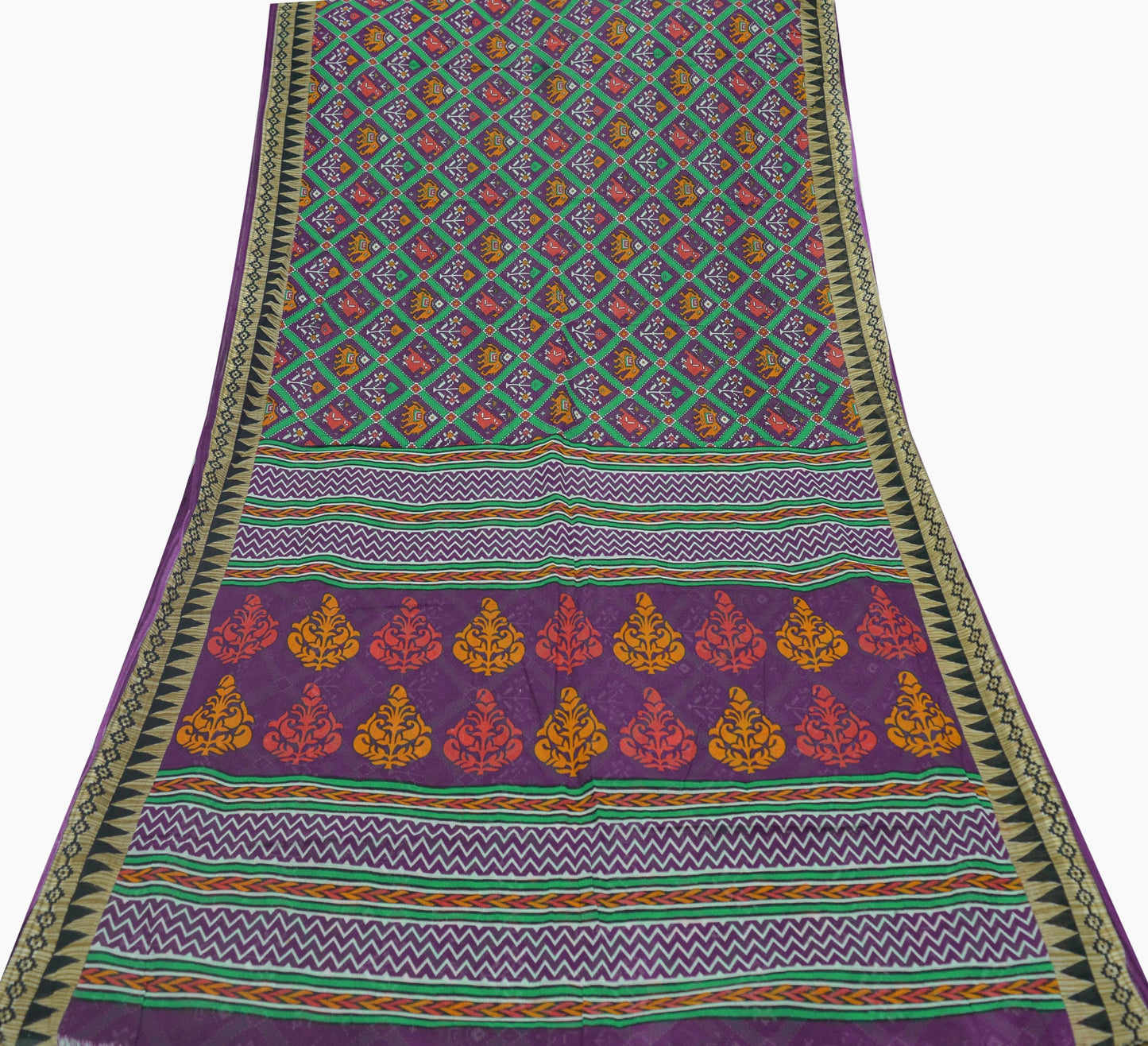 Indian Vintage Purple Saree Ikat Printed Pure Cotton Sari Craft Fabric 5Yard Sewing Sarong Wrap Boho Floral Dress Making Quilting Upcycle