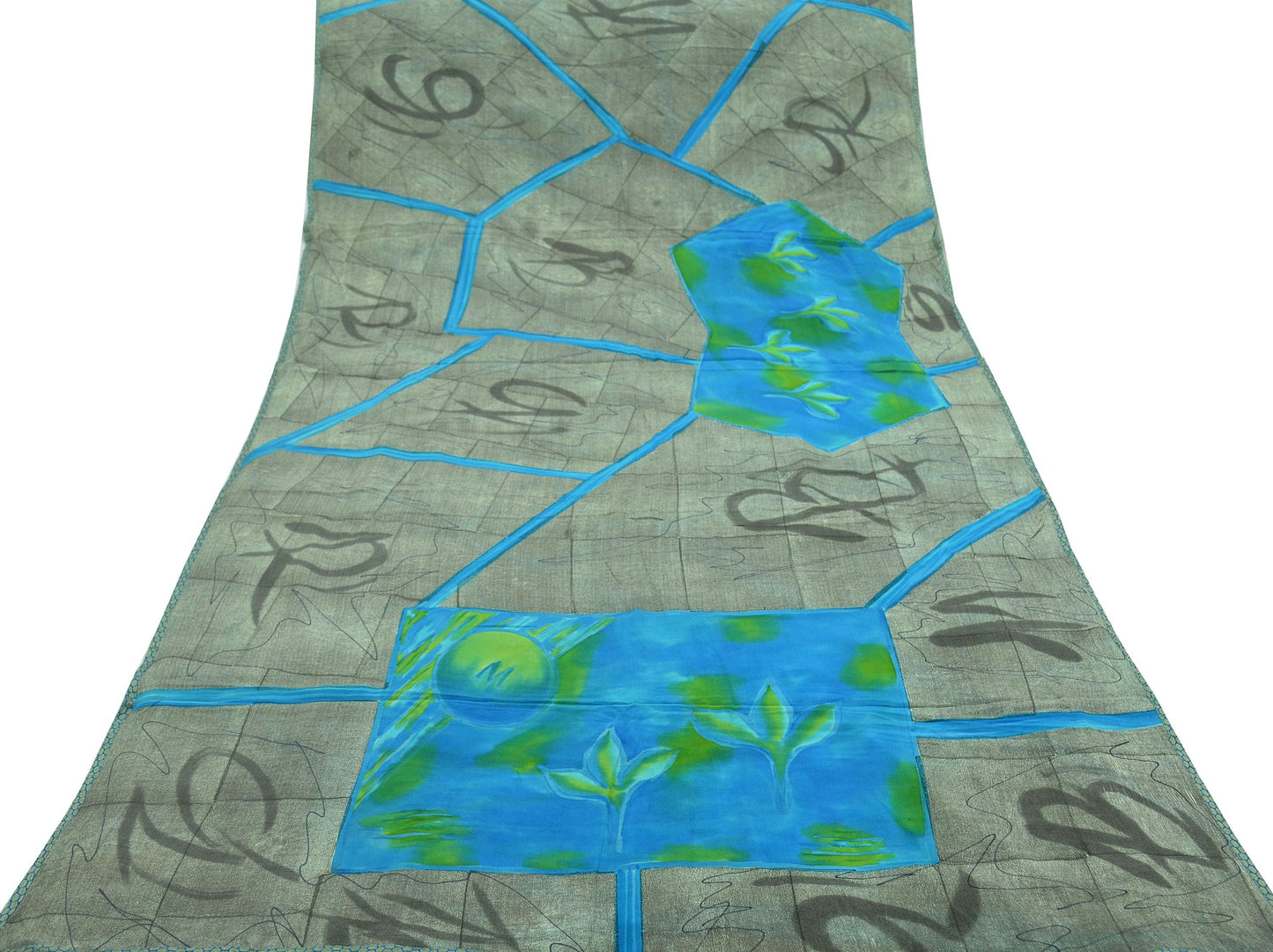 Indian Vintage Sari Blue & Gray Pure Printed Crepe Silk Sarees 5yd Sewing Soft Craft Fabric Wrap Sewing Dress Making Crafting Quilting