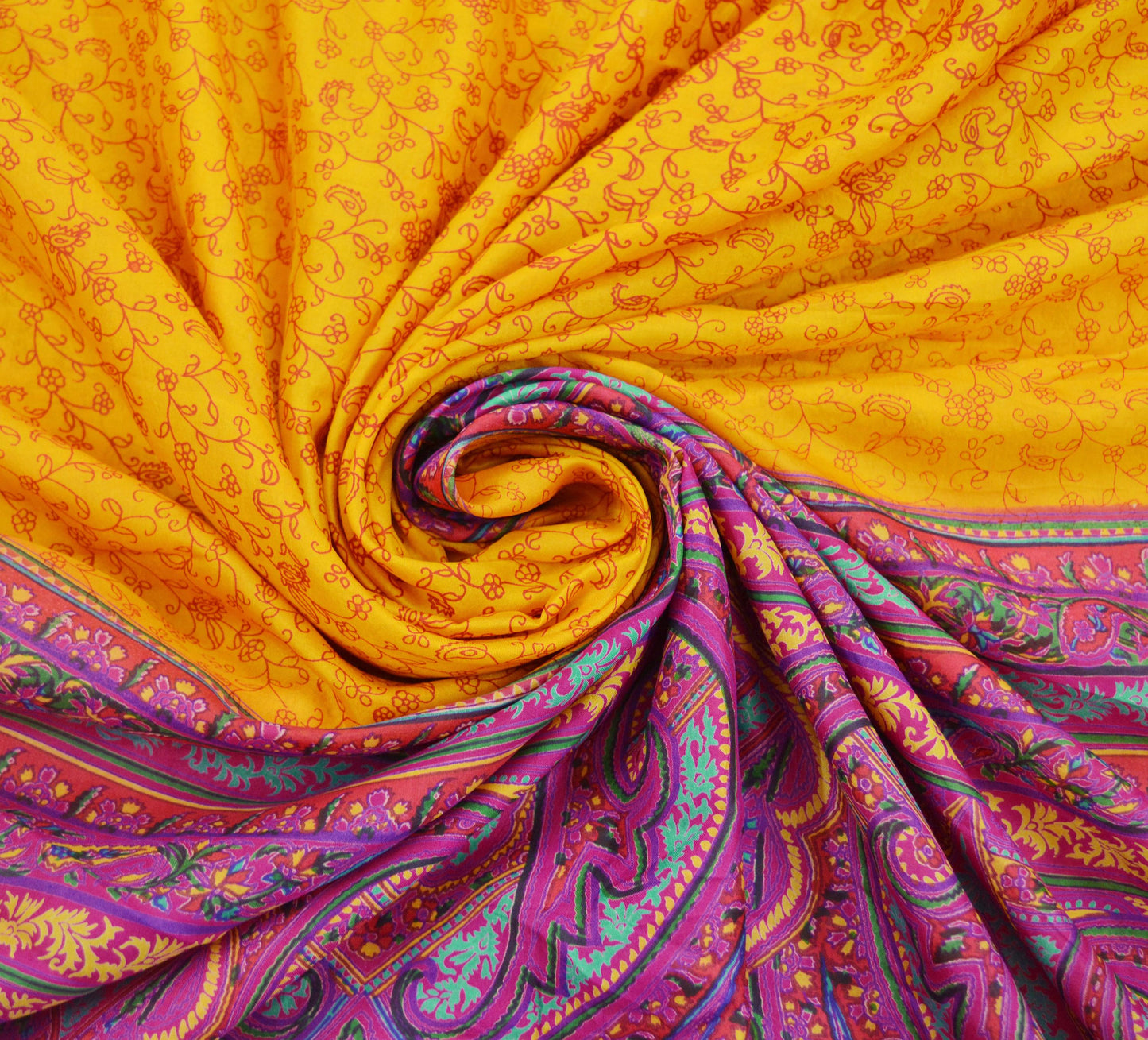 Indian Vintage Sari Pink & Yellow Pure Silk Printed Sarees Craft Fabric 5yd Sewing Dress Making Soft Quilting Crafting Upcycle