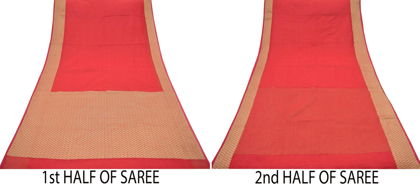 The vintage Creation Indian Vintage Sari Red Hand Woven Saree Organza Craft Fabric 6Yd Ethnic Sewing Crafting Quilting Upcycle Dress making