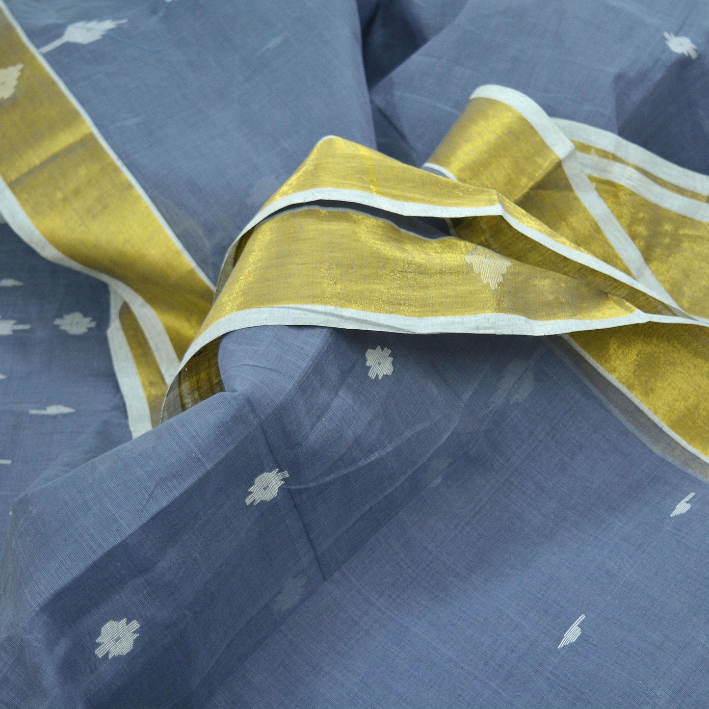 Indian Vintage Sarees Gray Pure Cotton Hand Woven Jamdani Sari 5yd Ethnic Floral Craft Fabric Dress making Upcycle Crafting Quilting