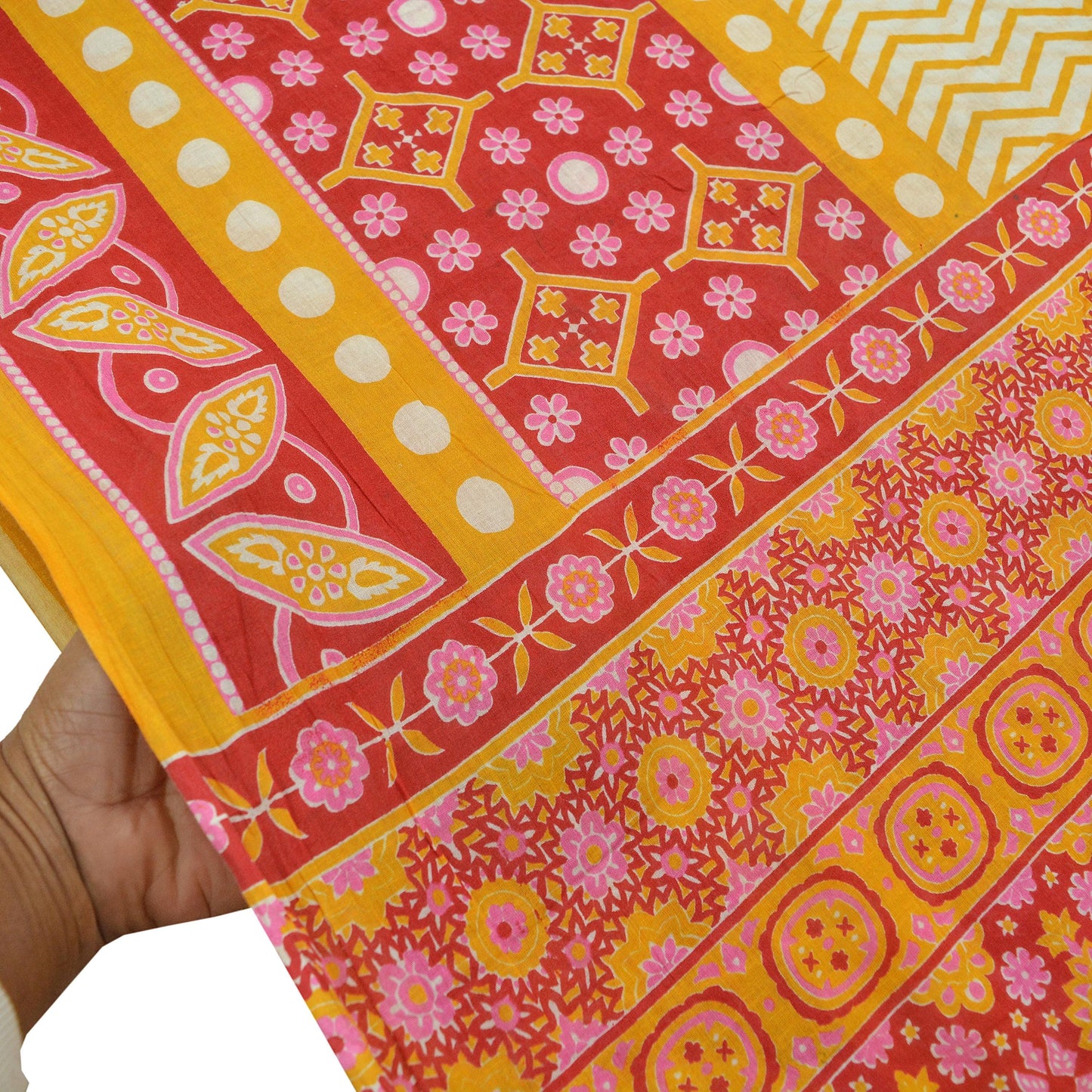 Indian Vintage Red Saree Printed Pure Cotton Sari Craft Fabric Soft 5Yd Sewing Sarong Wrap Boho Quilting Crafting Upcycle Dress making