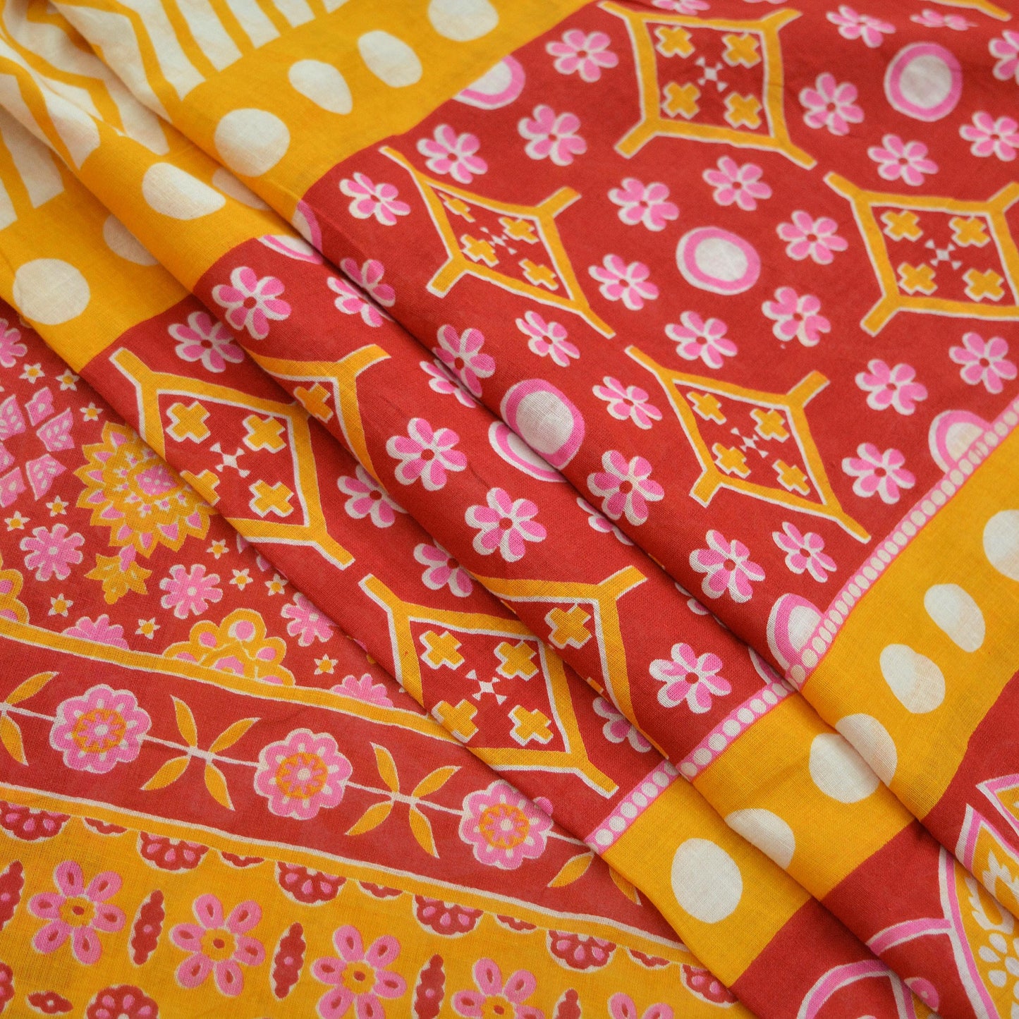 Indian Vintage Red Saree Printed Pure Cotton Sari Craft Fabric Soft 5Yd Sewing Sarong Wrap Boho Quilting Crafting Upcycle Dress making