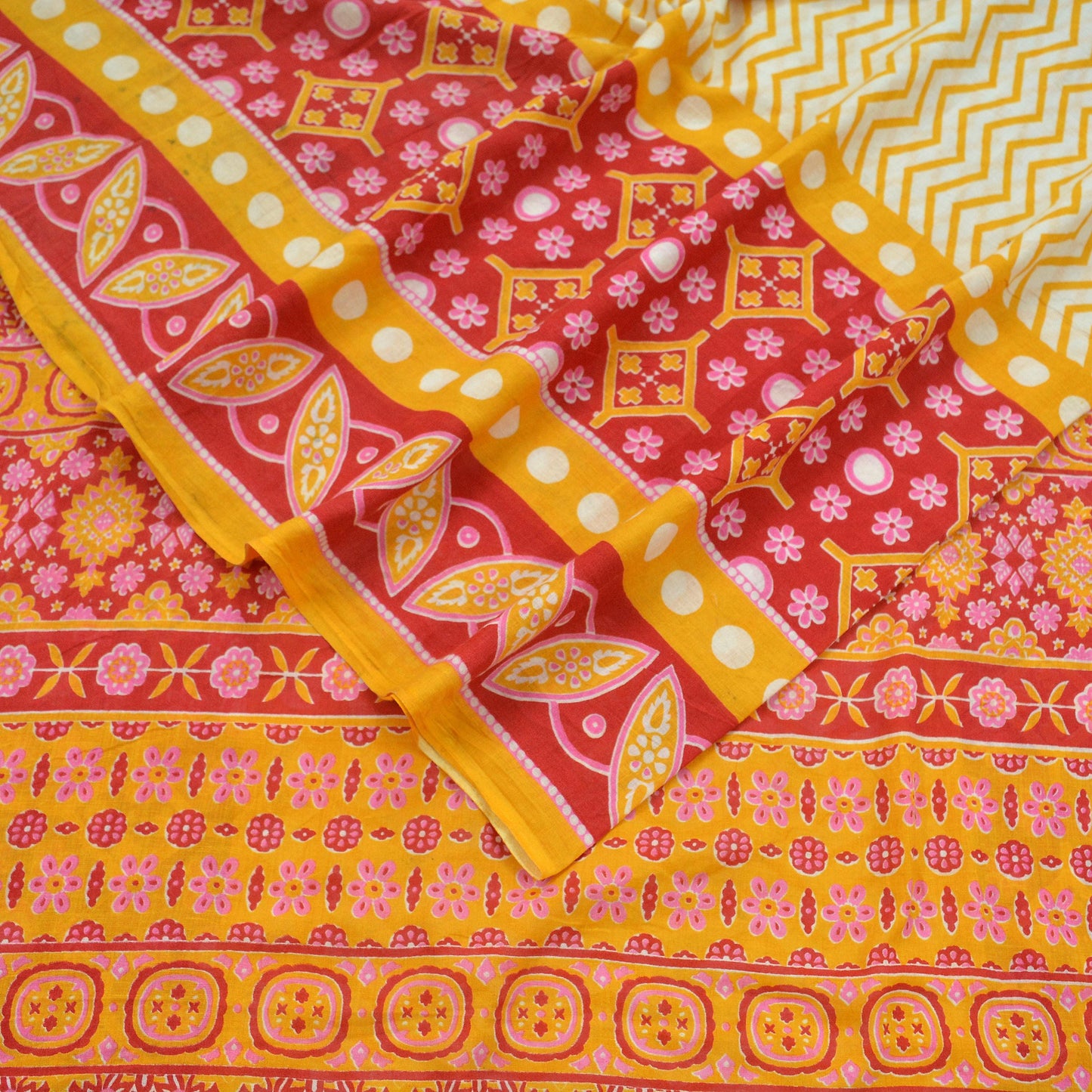 Indian Vintage Red Saree Printed Pure Cotton Sari Craft Fabric Soft 5Yd Sewing Sarong Wrap Boho Quilting Crafting Upcycle Dress making