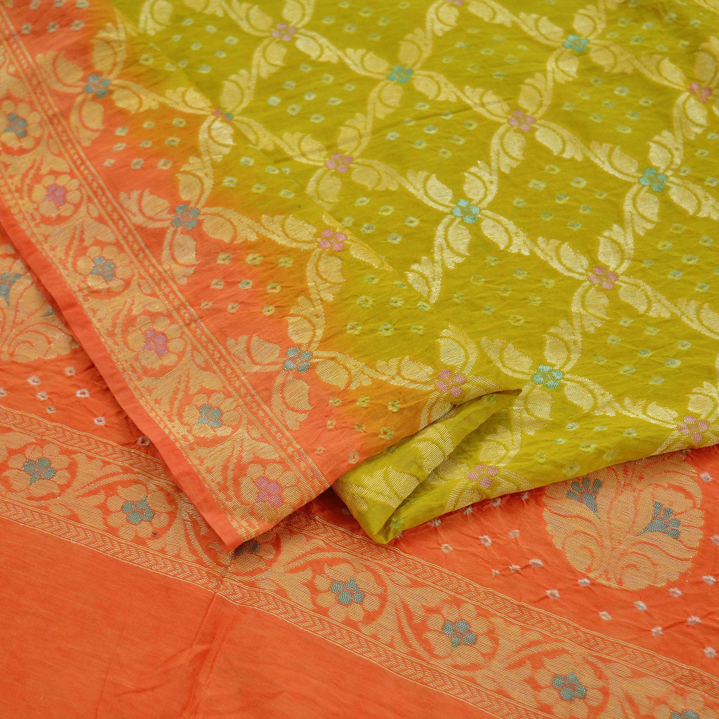 Indian Vintage Green & Orange Dupatta Long Stole Cotton Woven Bandhani Veil Scarves soft Boho Wrap Hijab