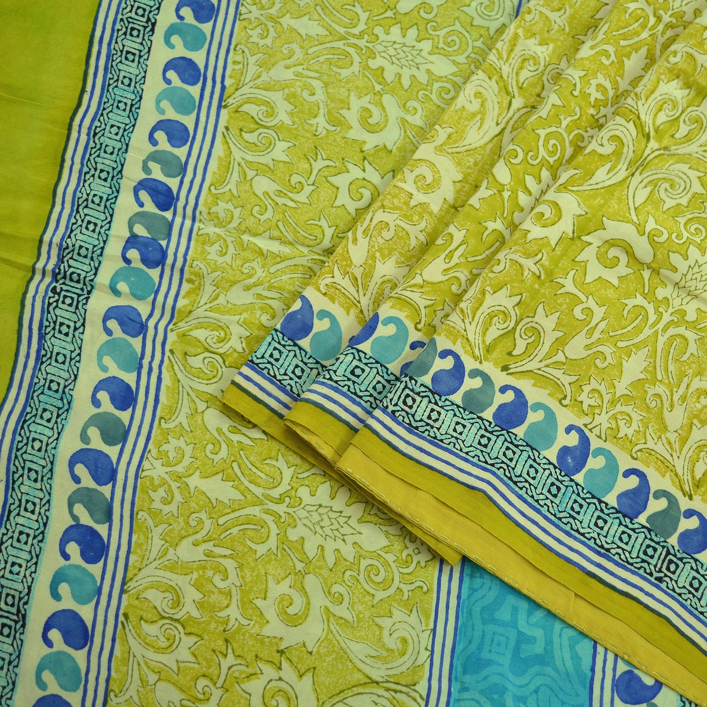 Indian Vintage Sari Neon Pure Crepe Silk Printed Saree 5yard Sewing Floral Soft Craft Fabric Wrap Dress making Crafting Quilting