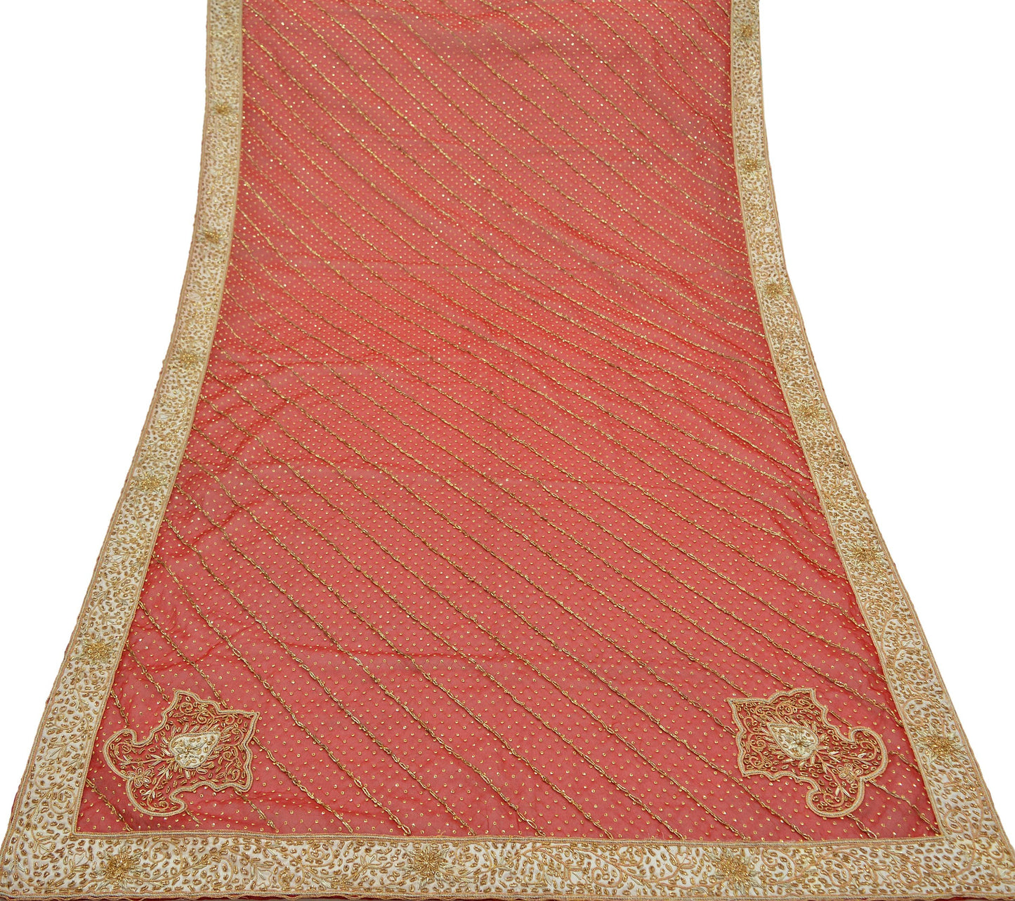 Indian Vintage Bridal Heavy Red Dupatta Organza Long Stole Hand Embroidered Scarves Zari Zardozi/Dabka Bollywood Wedding Veil Hijab