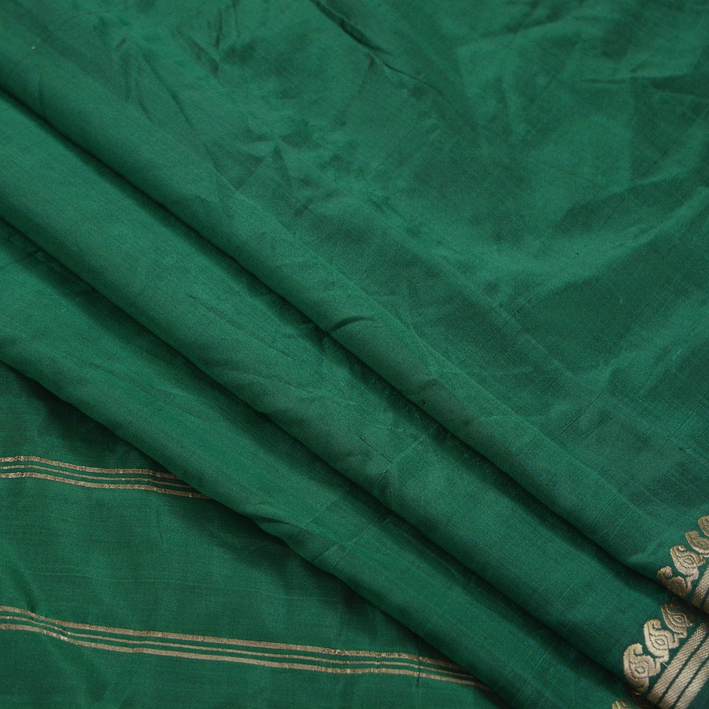 Indian Vintage Sari Green Mysore Silk Woven Sarees Craft Fabric 5Yd Ethnic South silk Dress Making Crafting Upcycle Quilting Zari Border