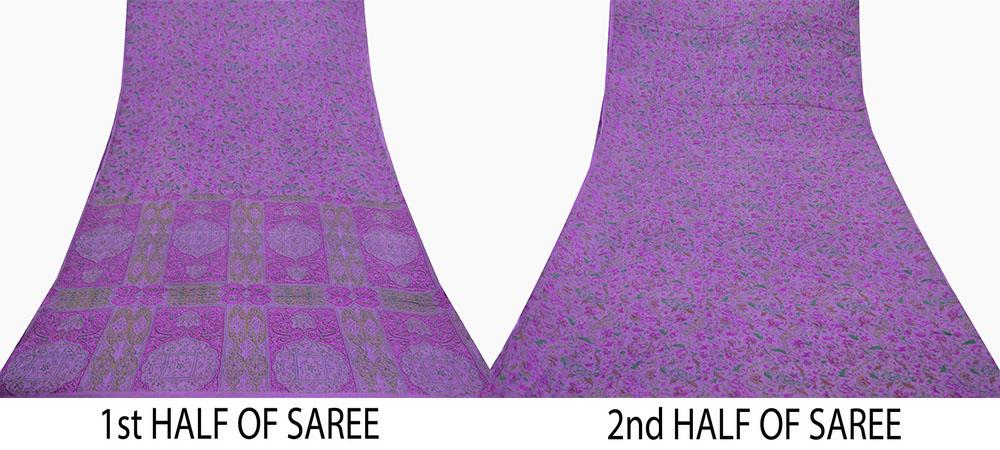 Indian Vintage Sari Purple 100% Pure Silk Printed Sarees 6yd Sewing Craft Fabric Dress Making Soft Wrap Floral Crafting Quilting Upcycle