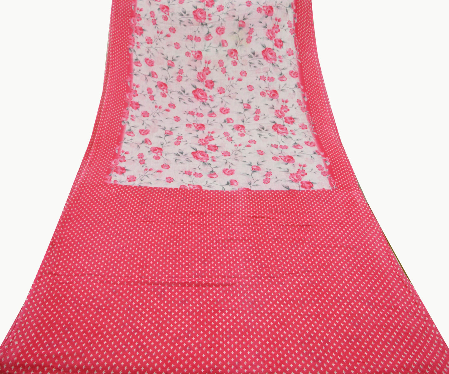 Indian Vintage Sari White & Pink Printed Pure Cotton Sarees Craft Fabric 5Yd Soft Sewing Sarong Wrap Boho Floral Quilting Dress making