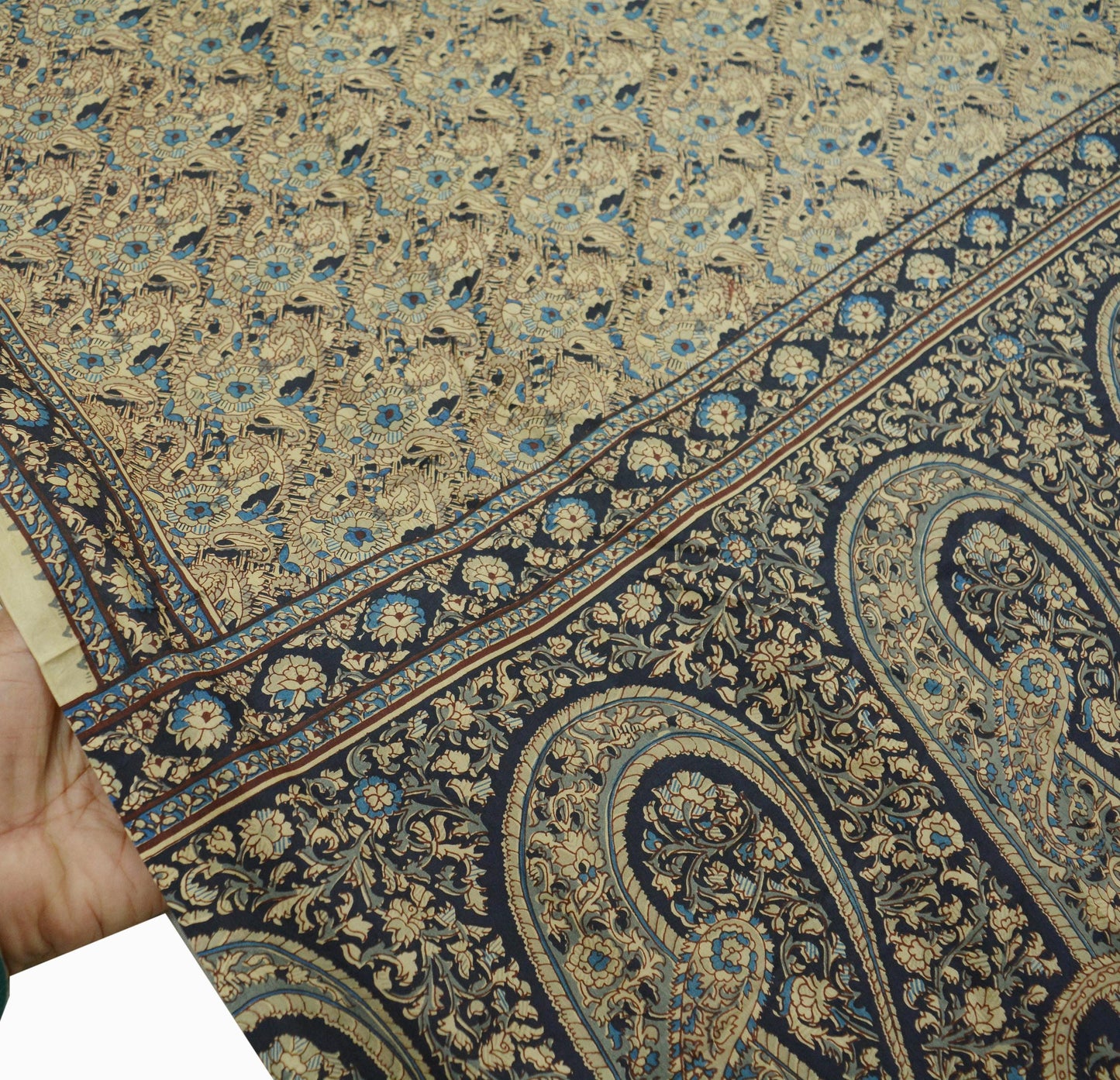 Indian Vintage Beige Saree Pure Silk Printed Sari Craft Fabric 6yd Sewing Craft Dress Making Soft Paisley Quilting Crafting Upcycle Used